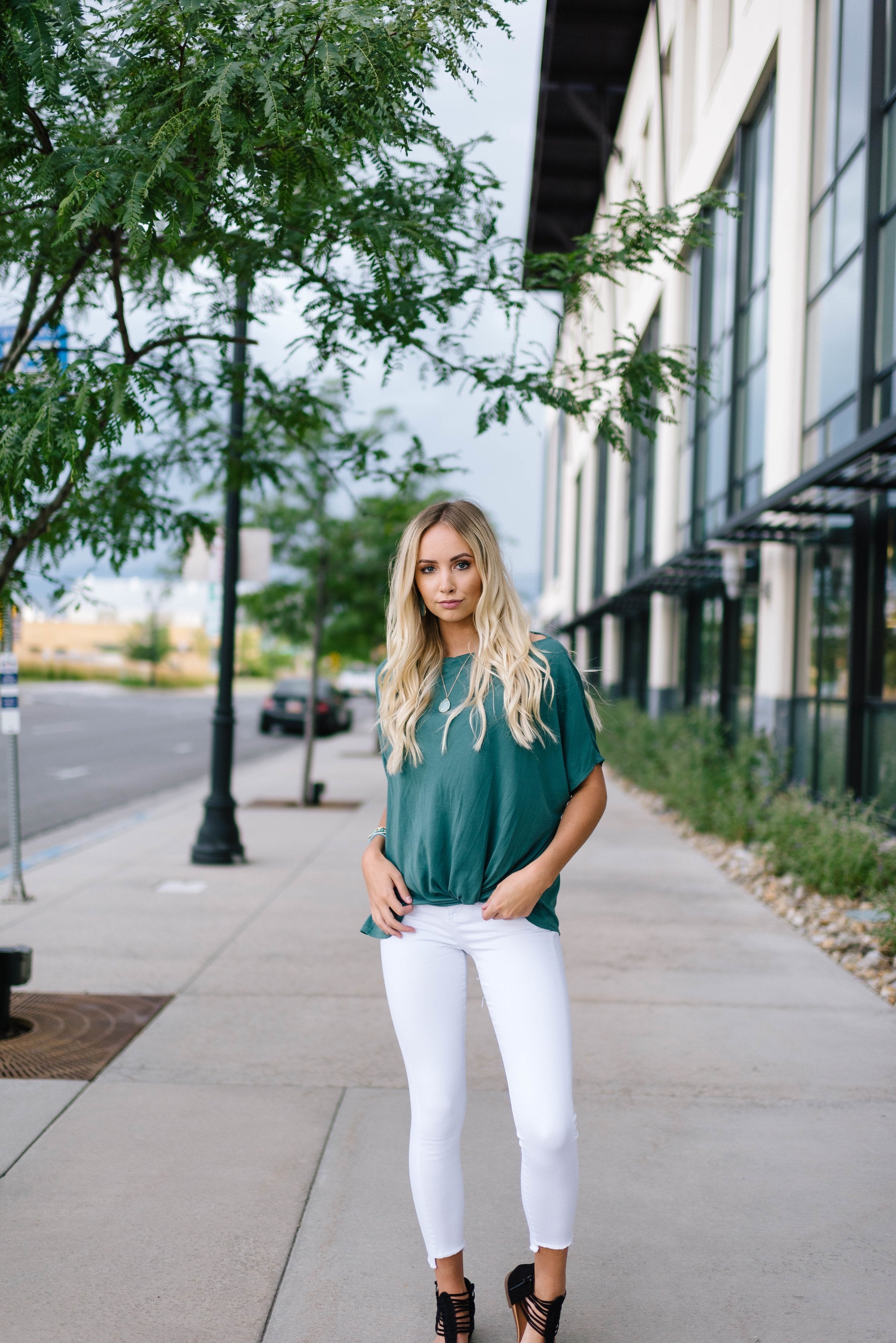 Green One Shoulder Knot Top