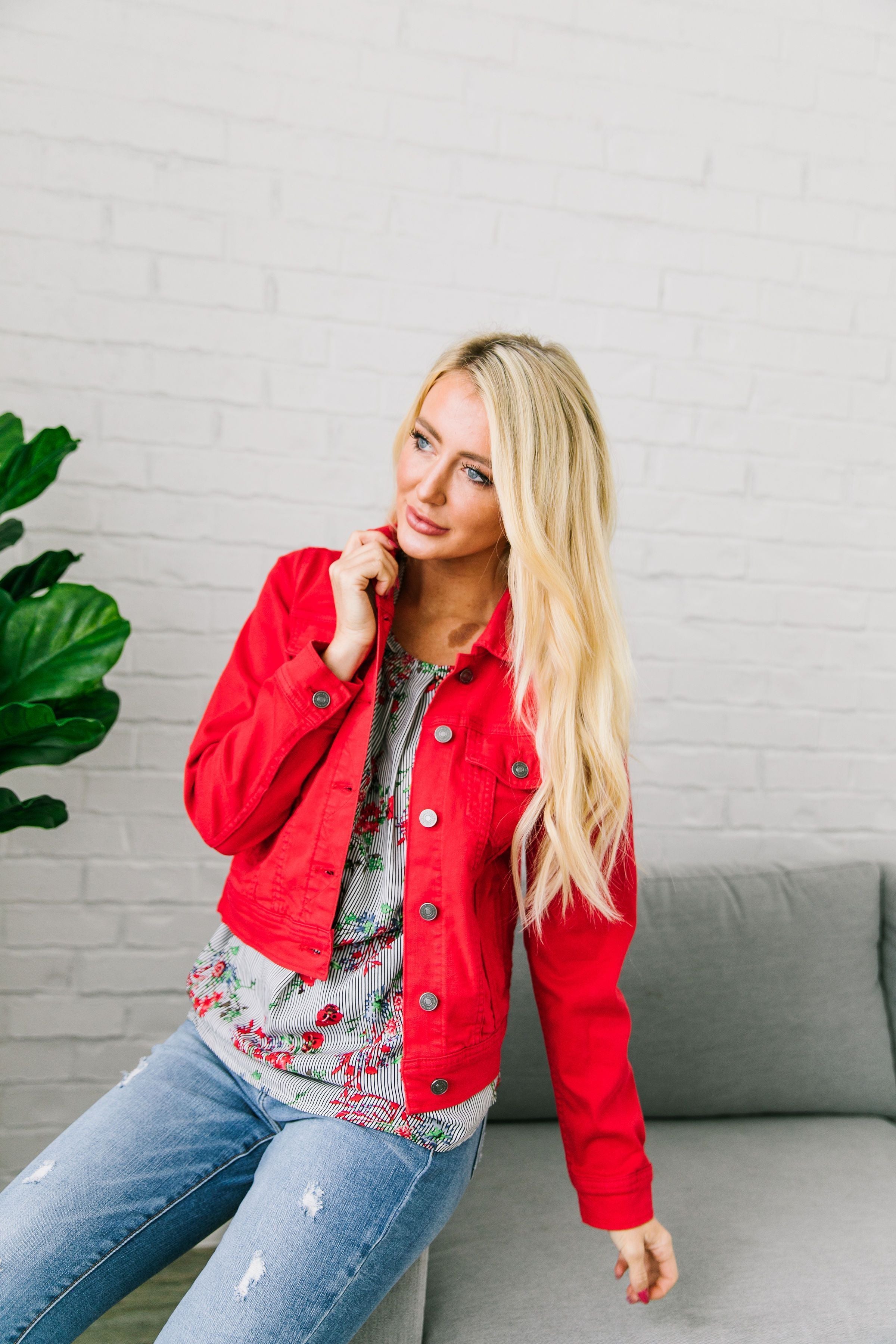 Happy Day Red Denim Jacket