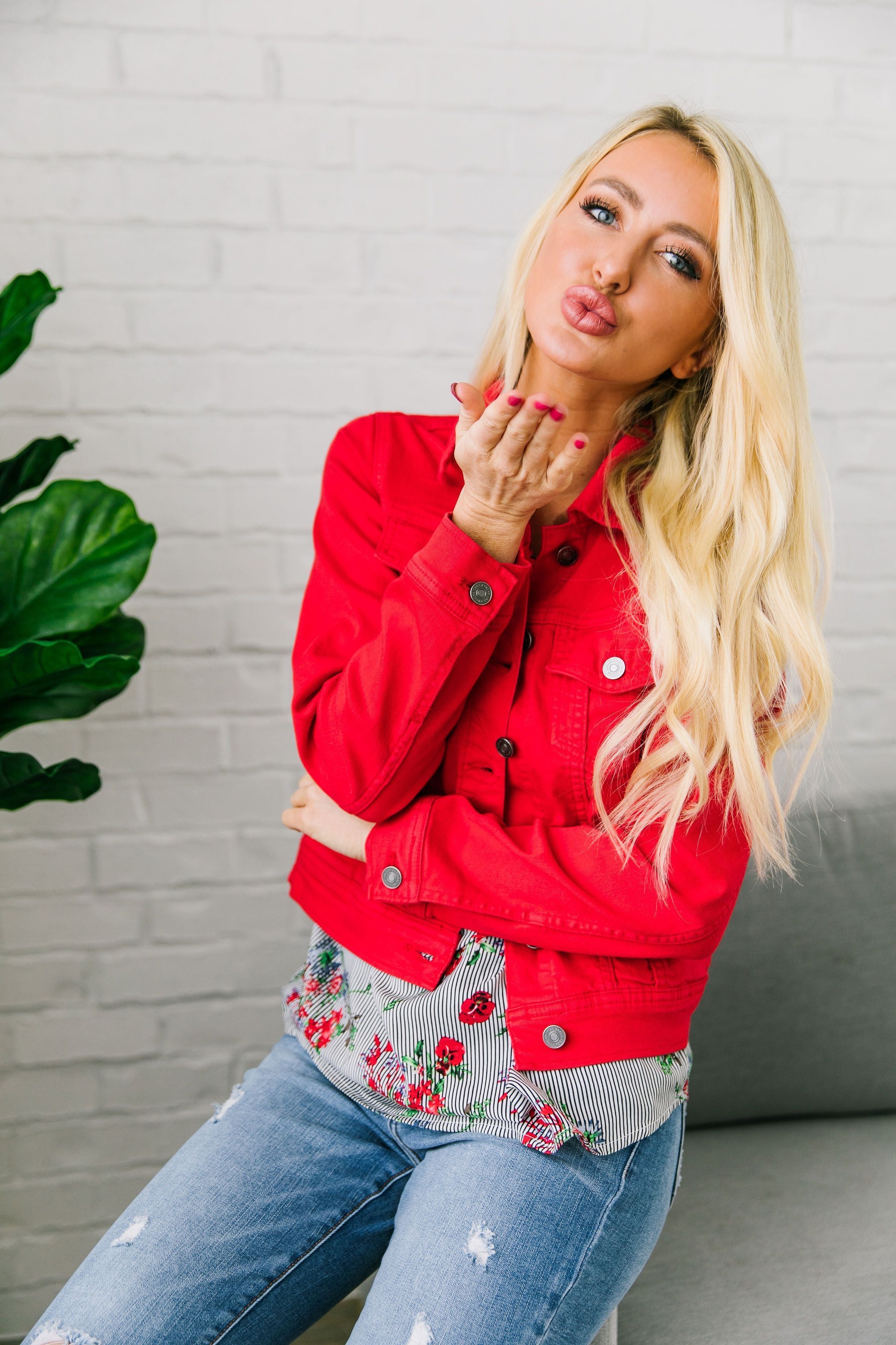 Happy Day Red Denim Jacket