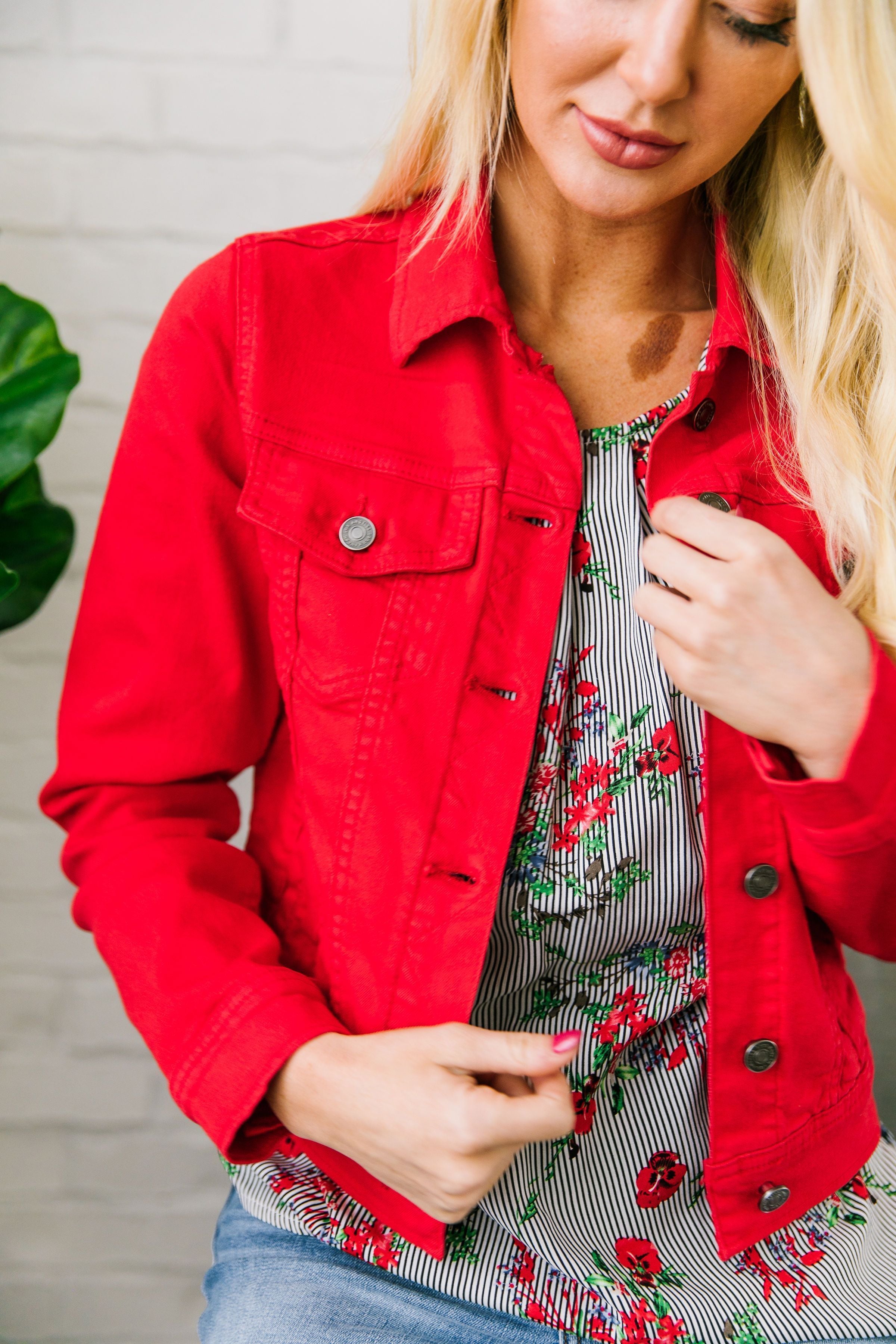 Happy Day Red Denim Jacket