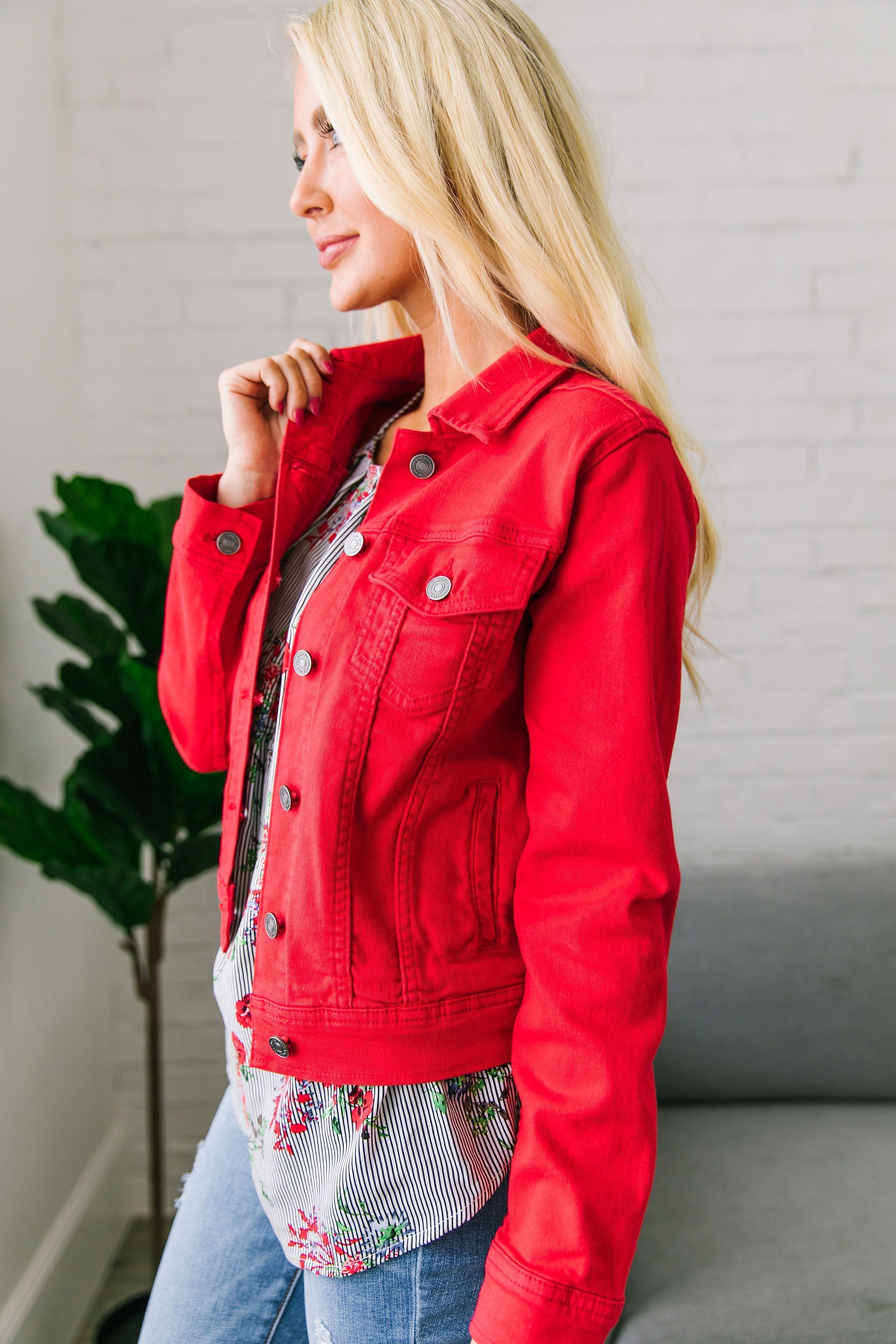 Happy Day Red Denim Jacket