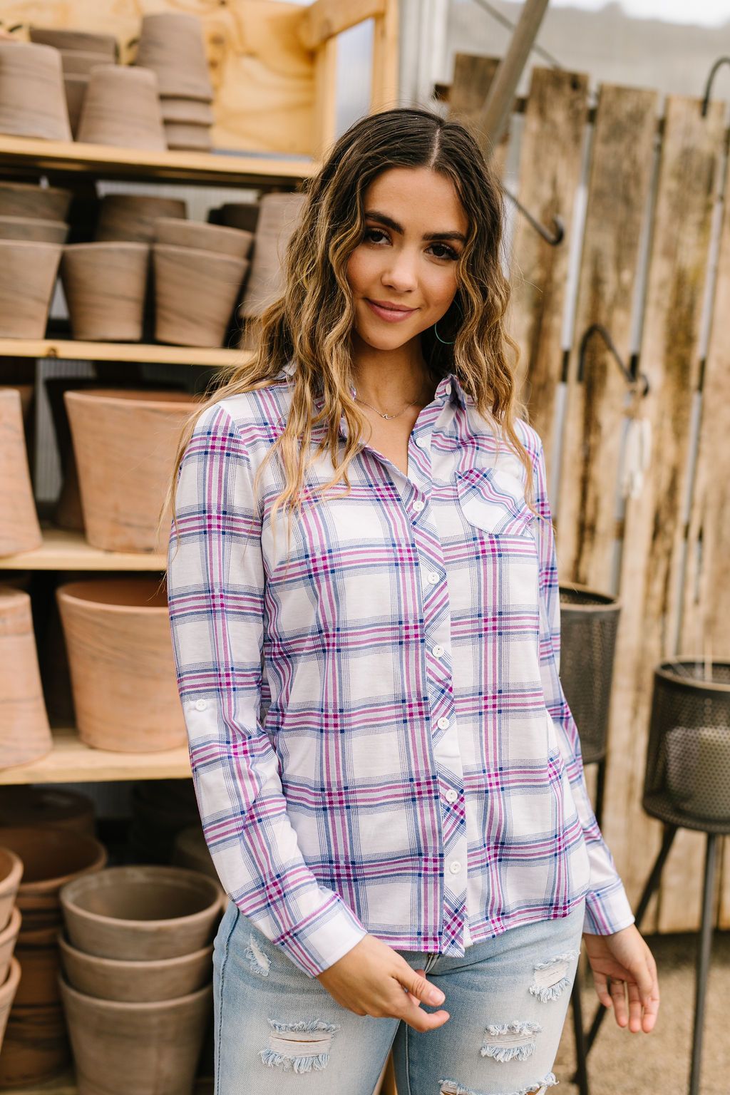 Happy Plaid Button-Down