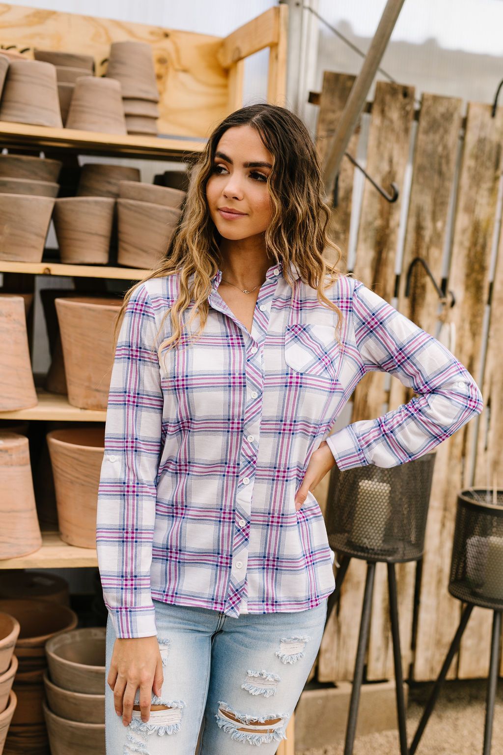 Happy Plaid Button-Down