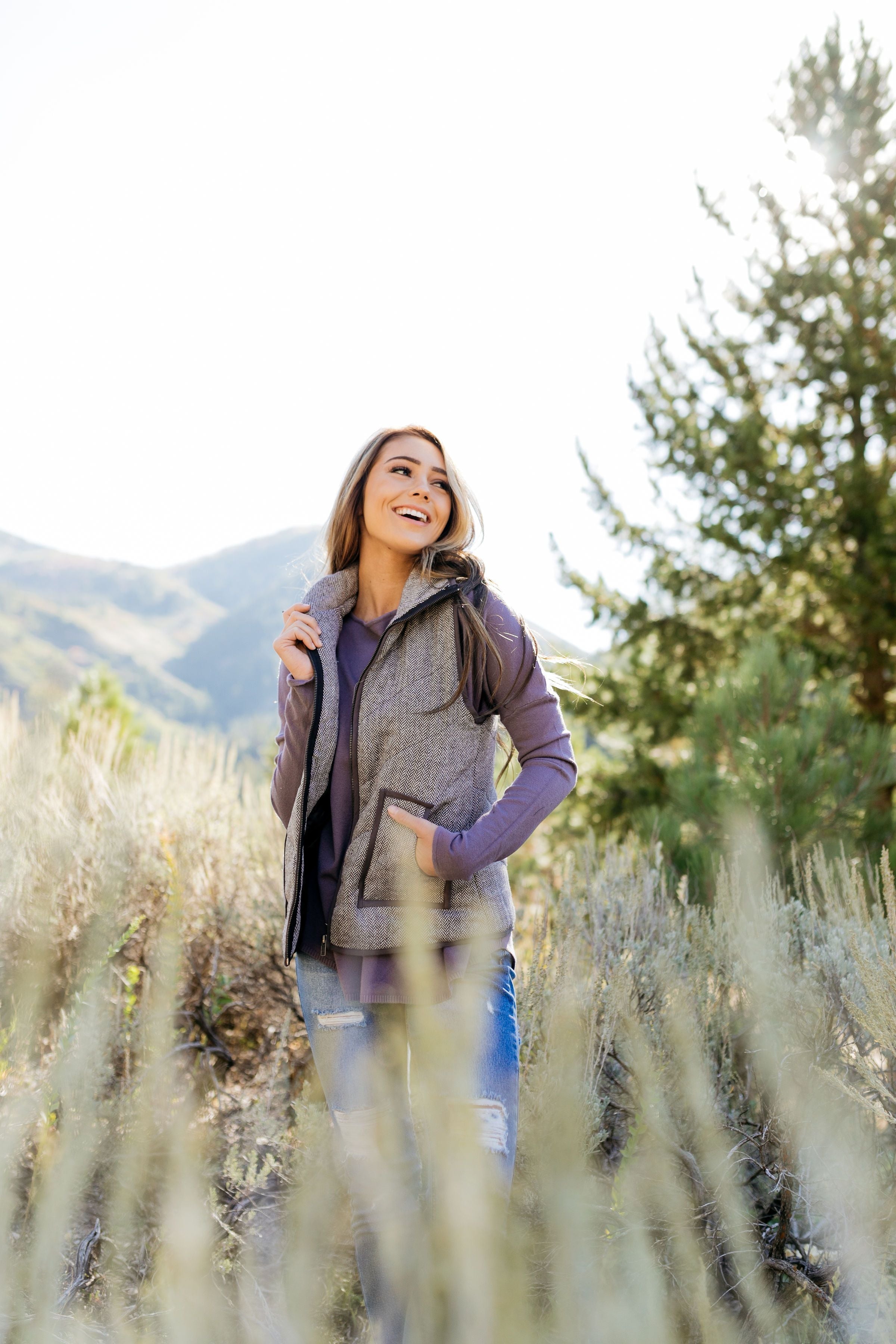 Heather Herringbone Padded Vest - ALL SALES FINAL