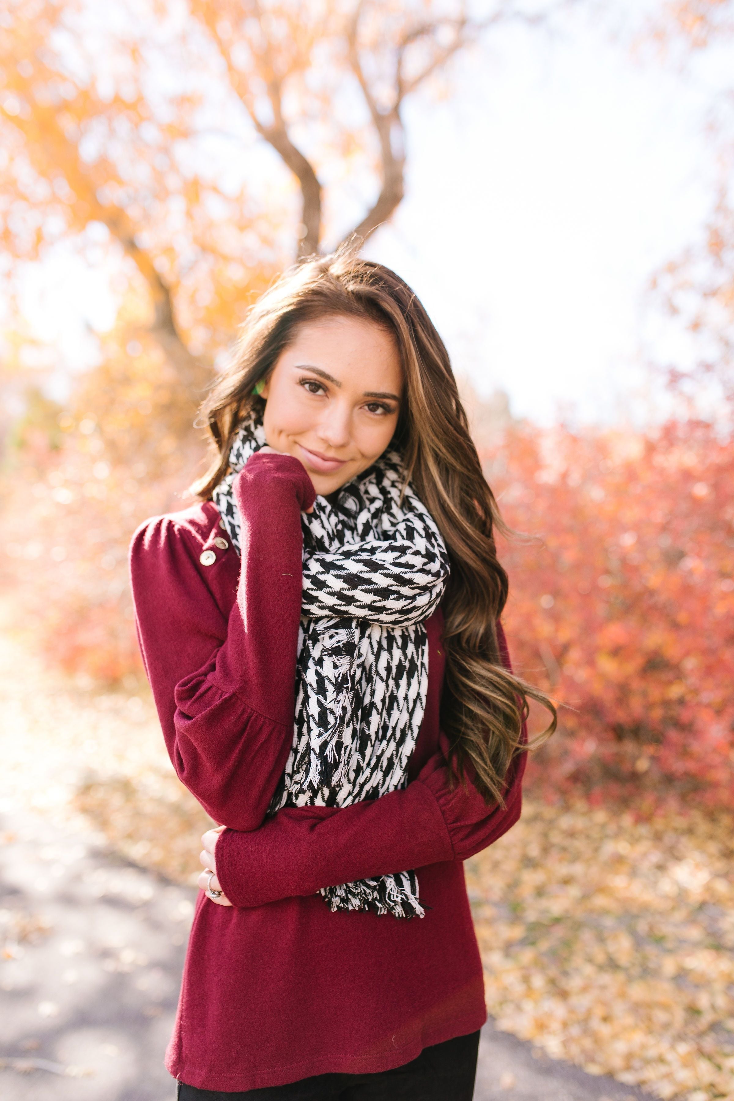 High Honors Houndstooth Scarf In Black & White - ALL SALES FINAL