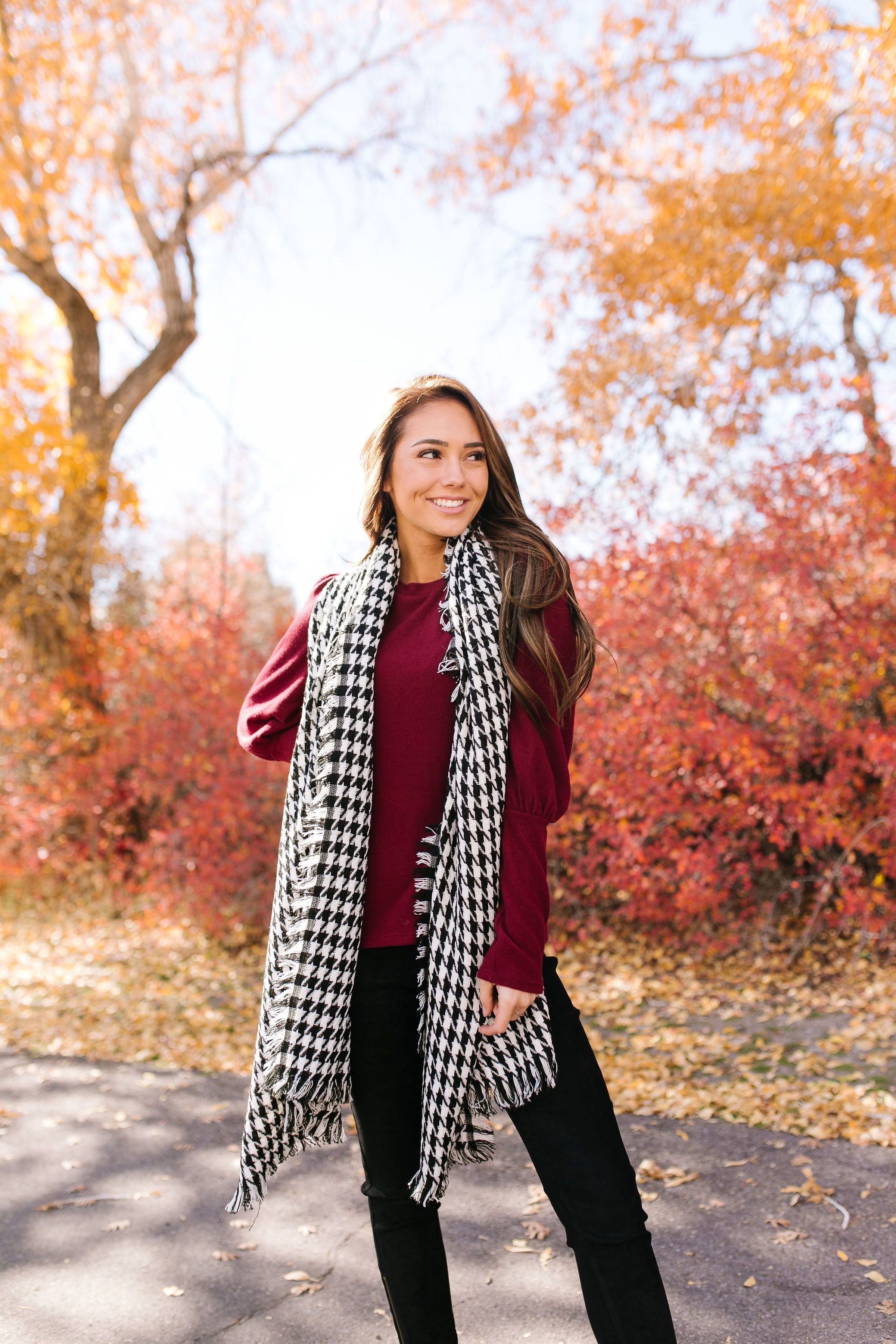 High Honors Houndstooth Scarf In Black & White - ALL SALES FINAL