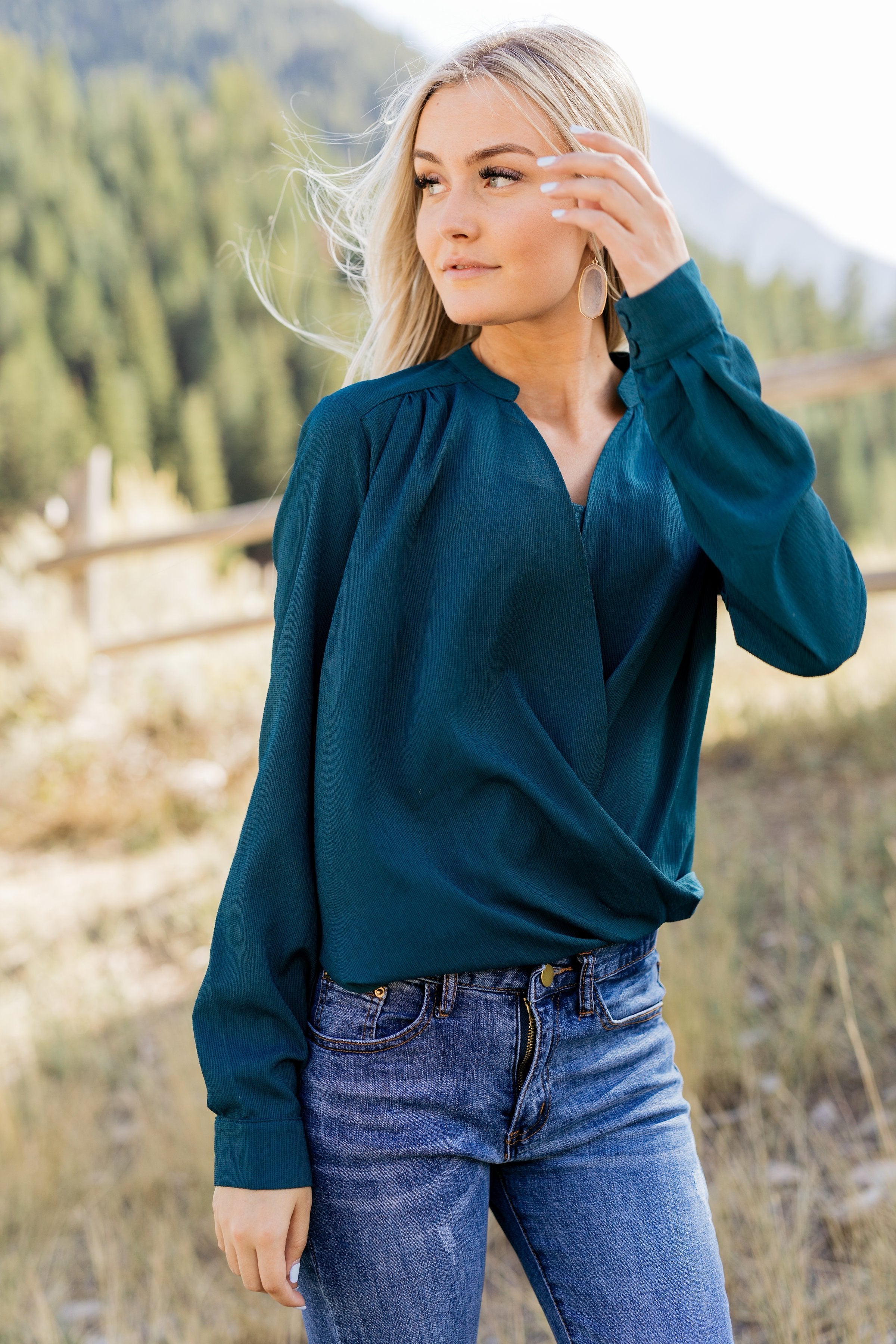 Hillary High Low Wrap Top In Hunter Green - ALL SALES FINAL