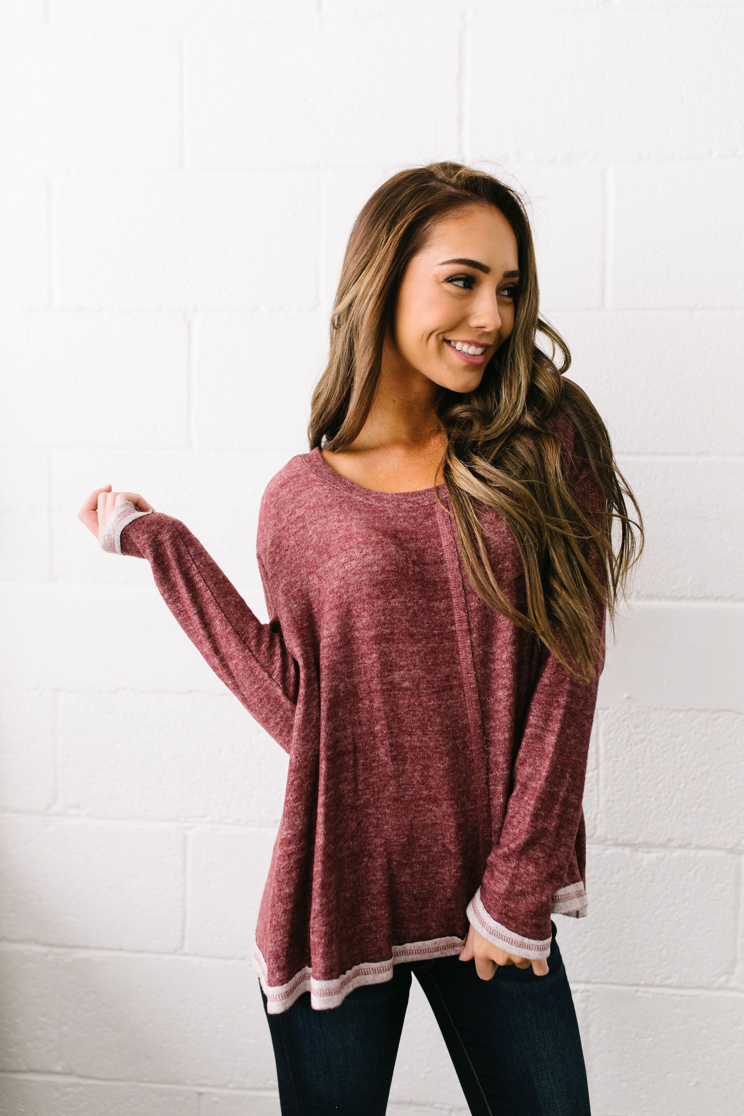 Hipster Heathered Tunic In Faded Burgundy - ALL SALES FINAL