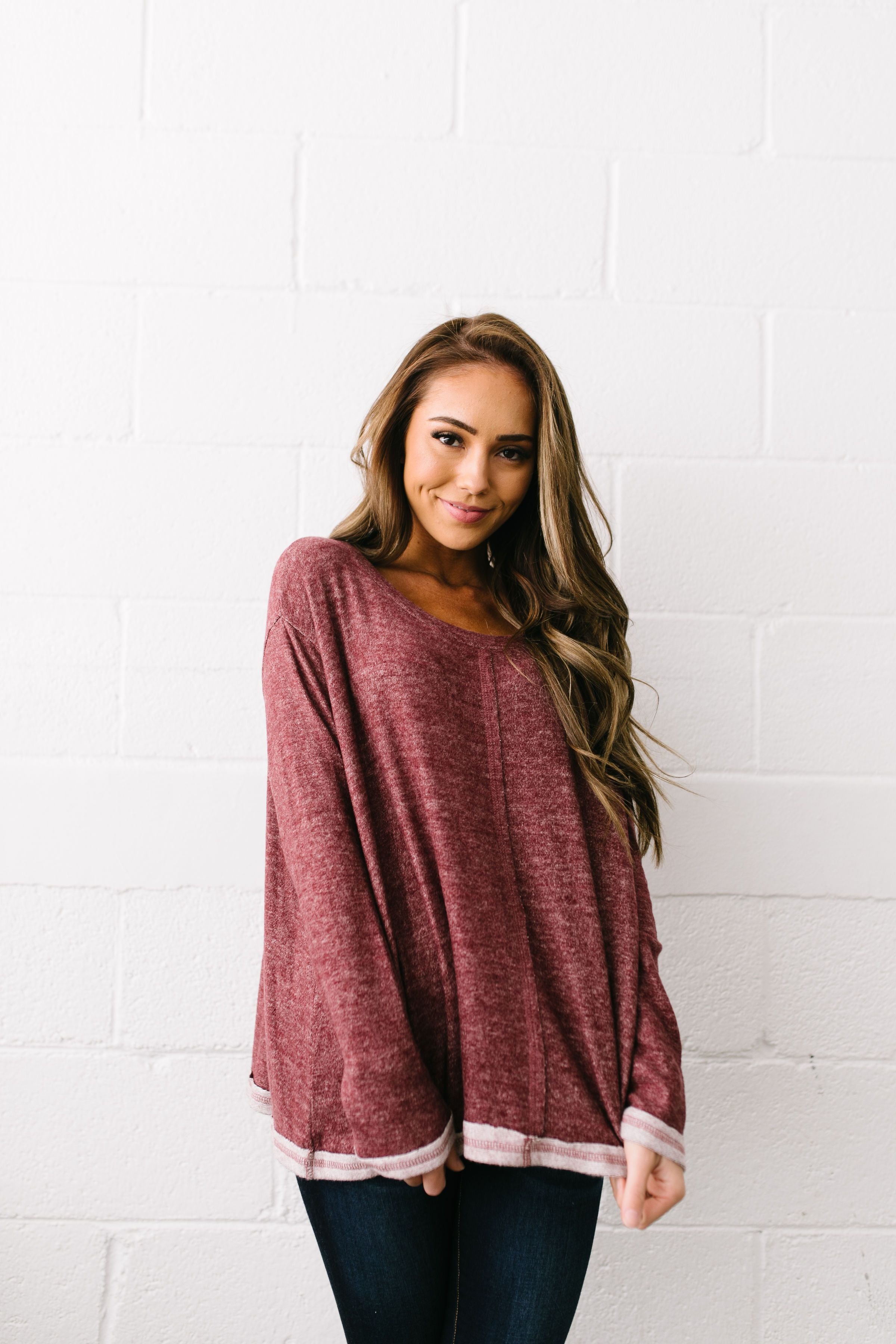 Hipster Heathered Tunic In Faded Burgundy - ALL SALES FINAL