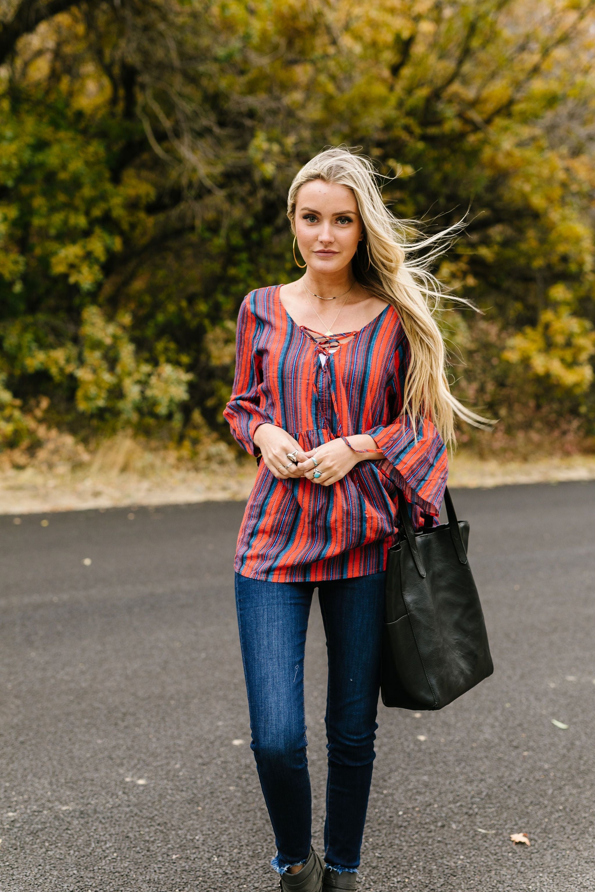 Hot And Cold Striped Babydoll Blouse