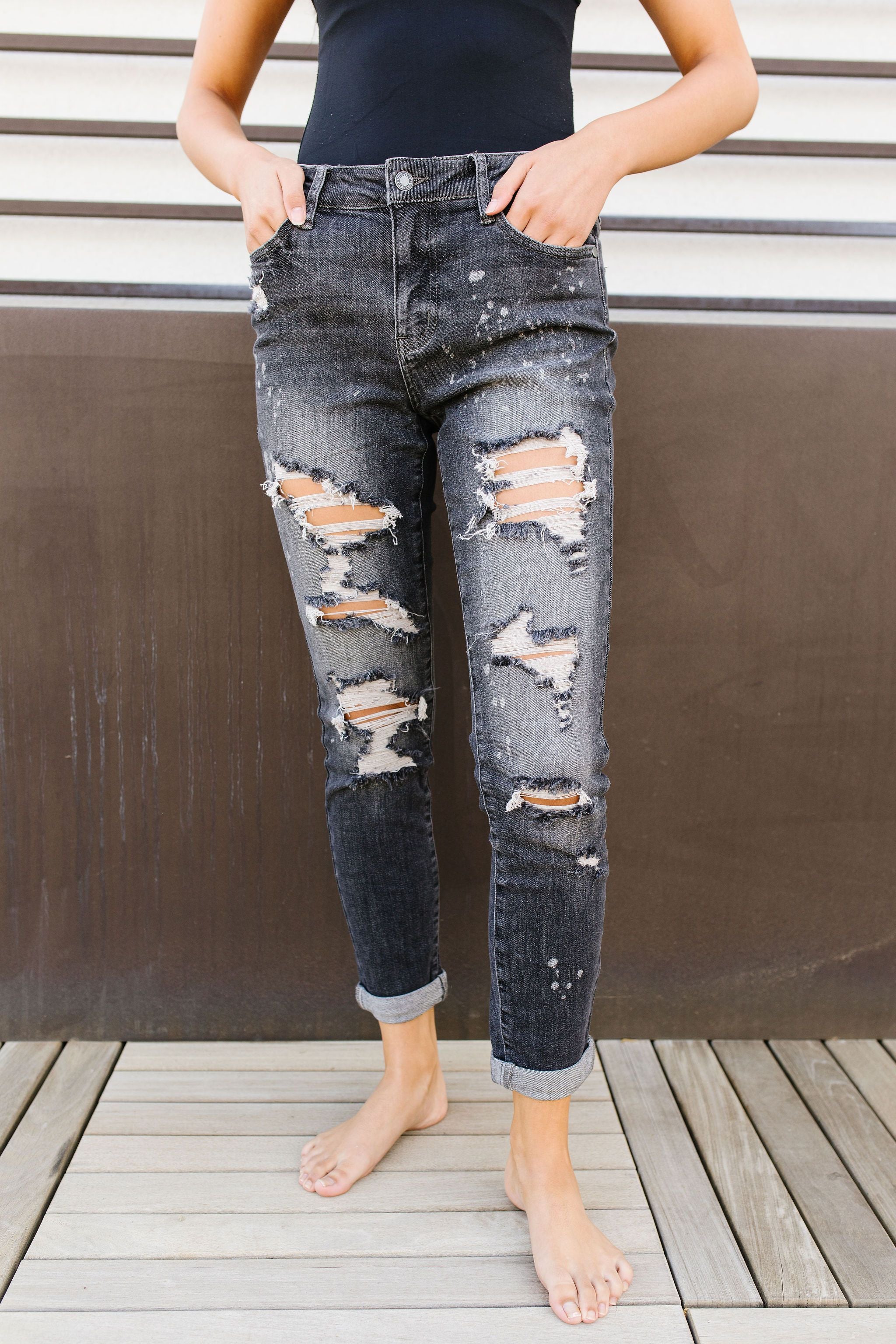 In The Past Dark Gray Boyfriend Jeans