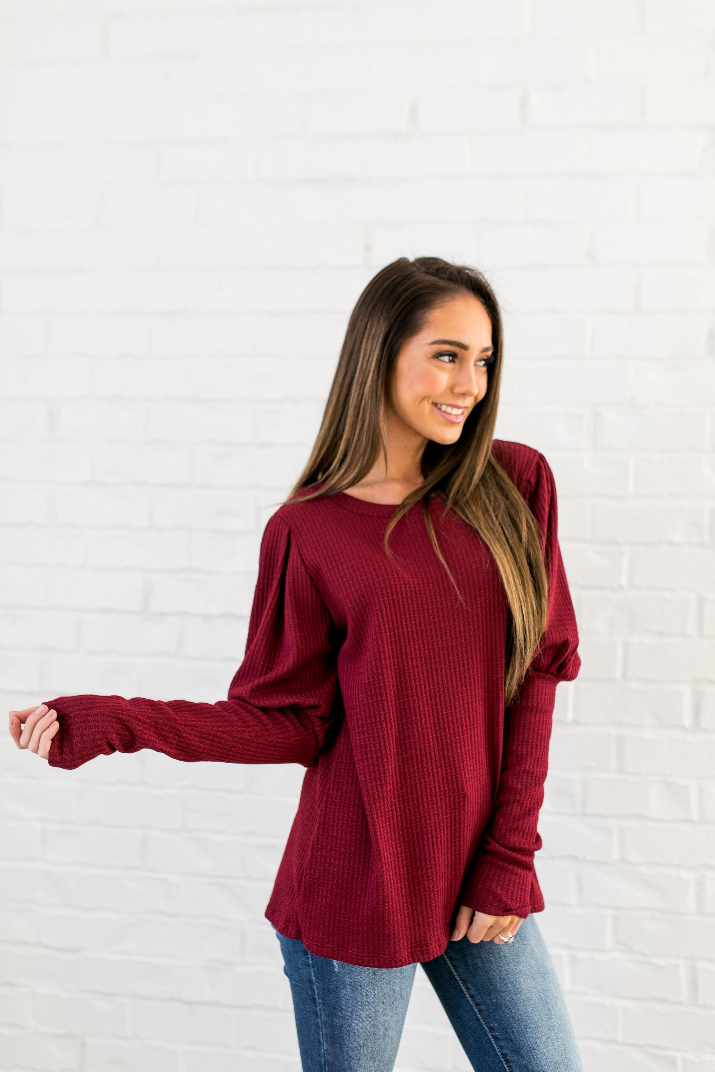 It’s All About The Sleeves Waffle Knit Top - ALL SALES FINAL