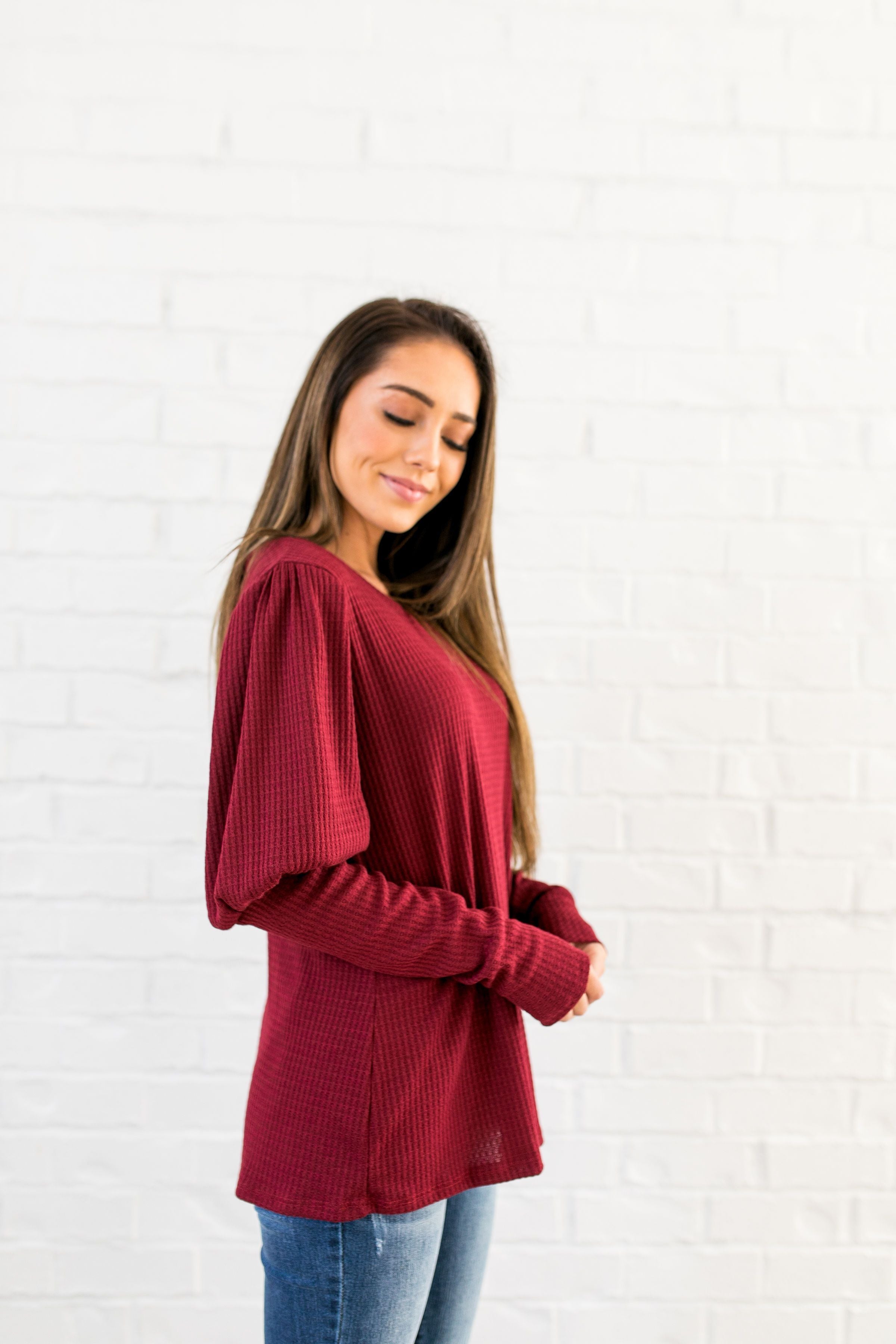 It’s All About The Sleeves Waffle Knit Top - ALL SALES FINAL