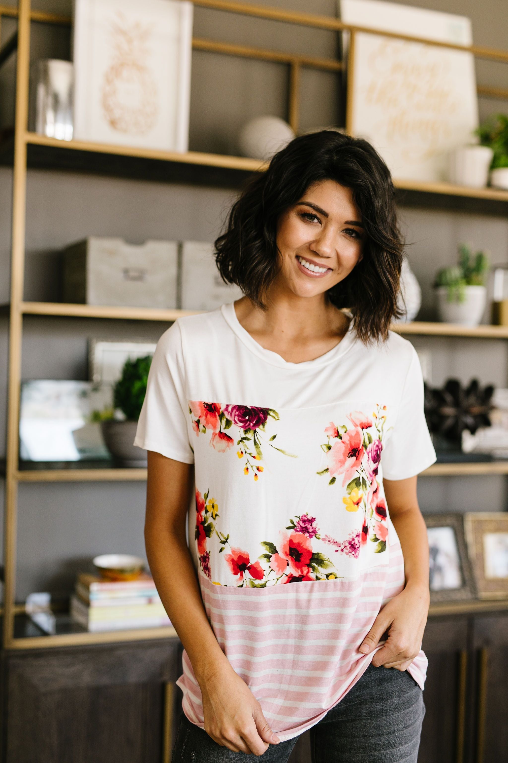 It's Raining Flowers & Stripes Top