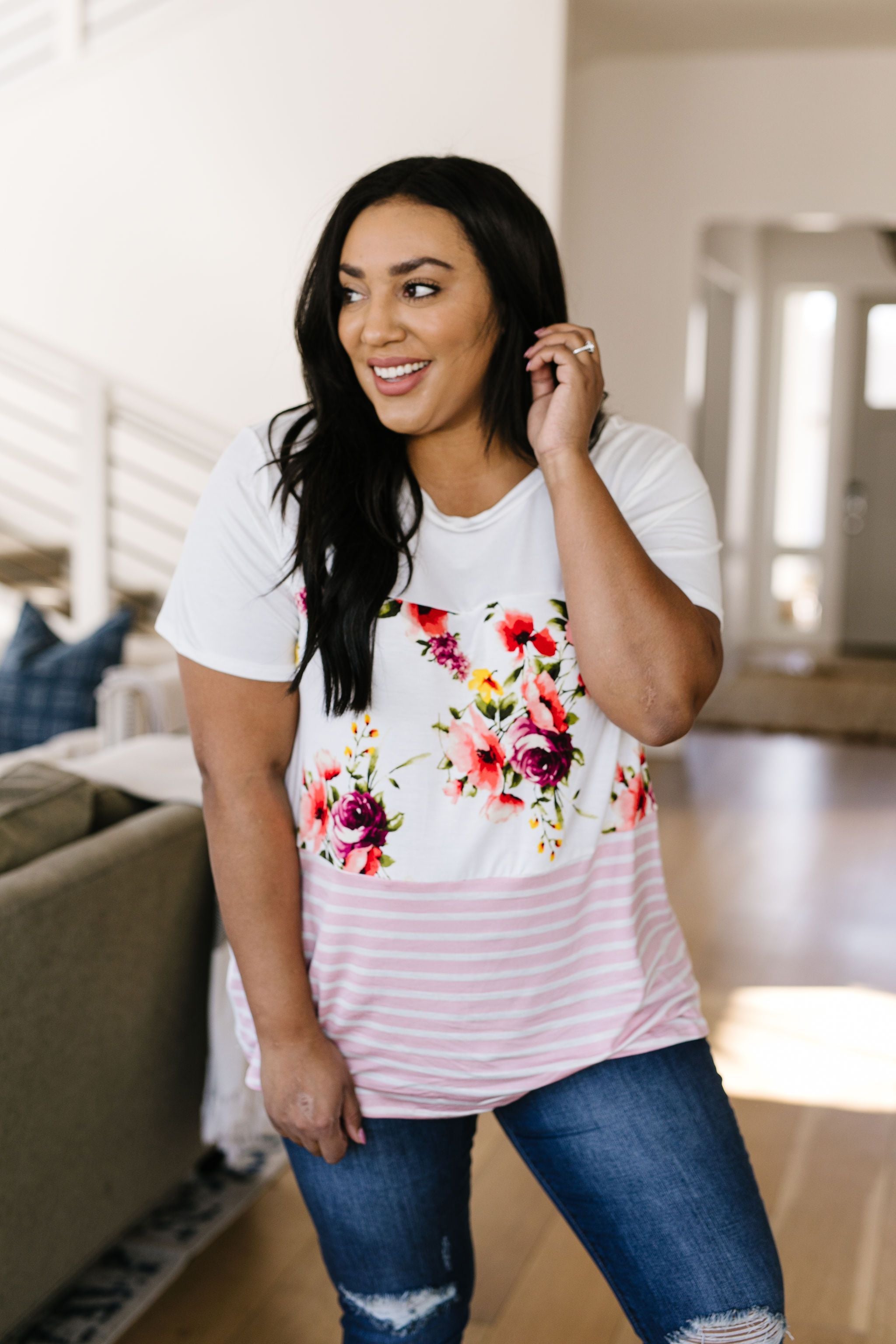 It's Raining Flowers & Stripes Top