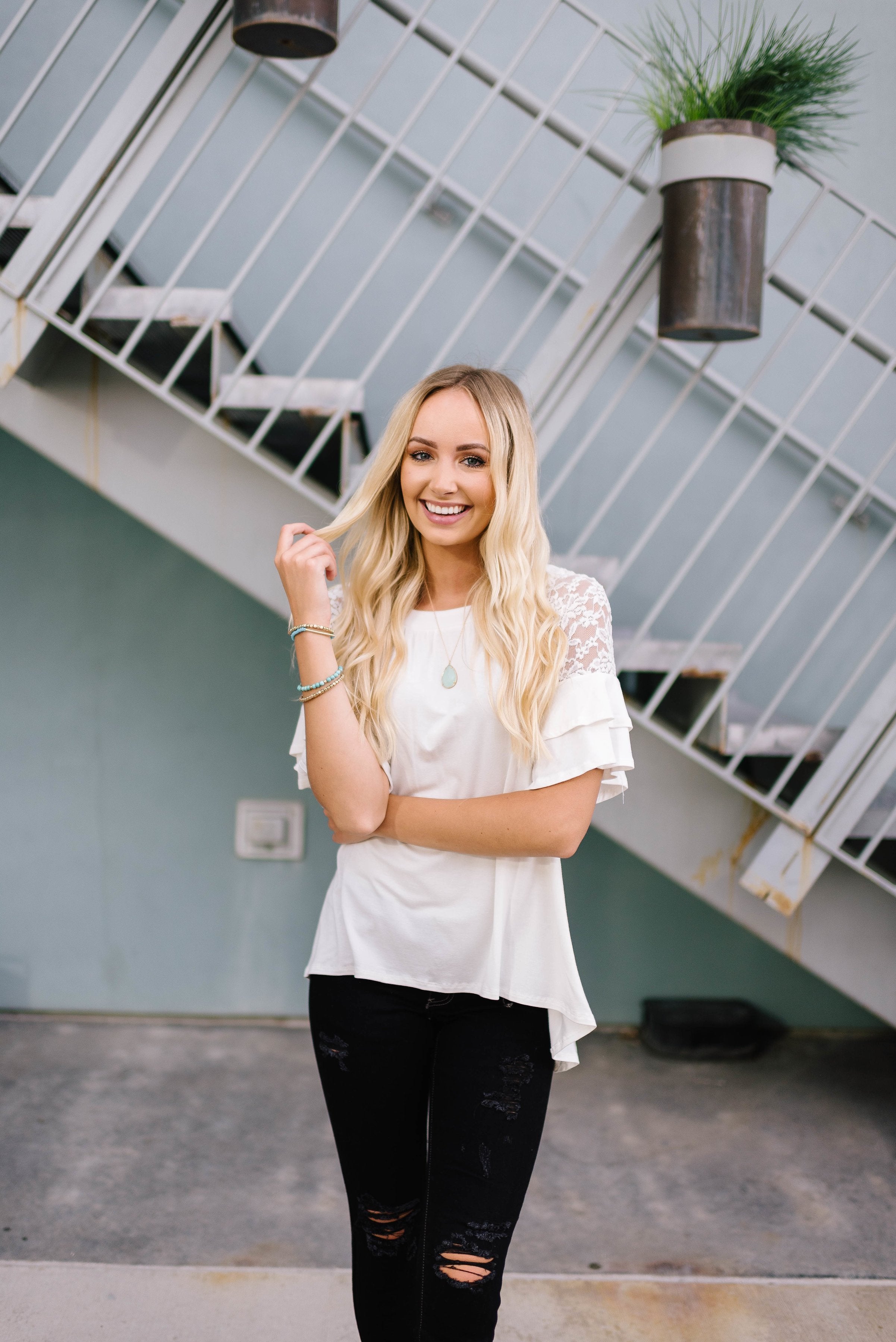 Ivory Lace Sleeve Top