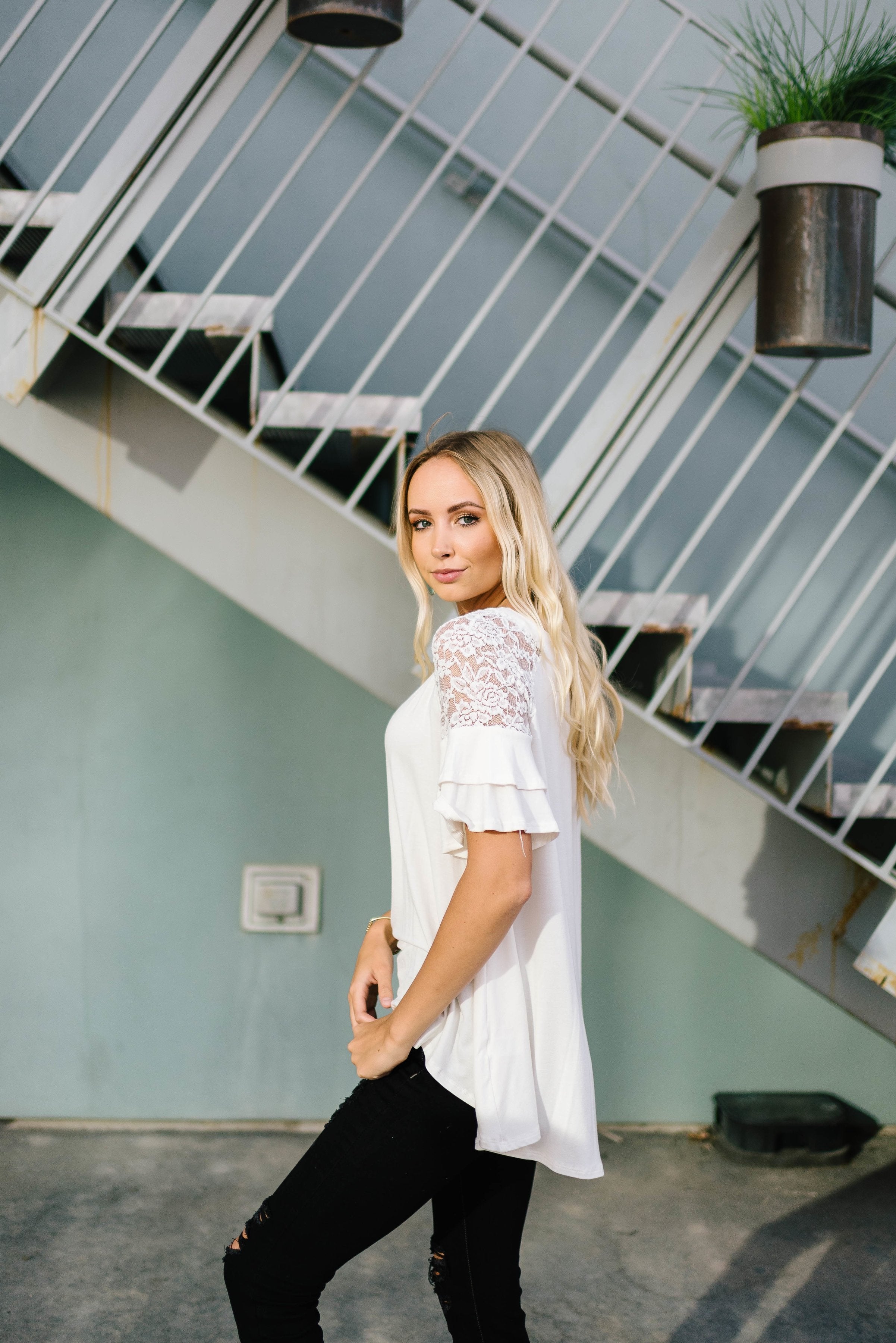 Ivory Lace Sleeve Top