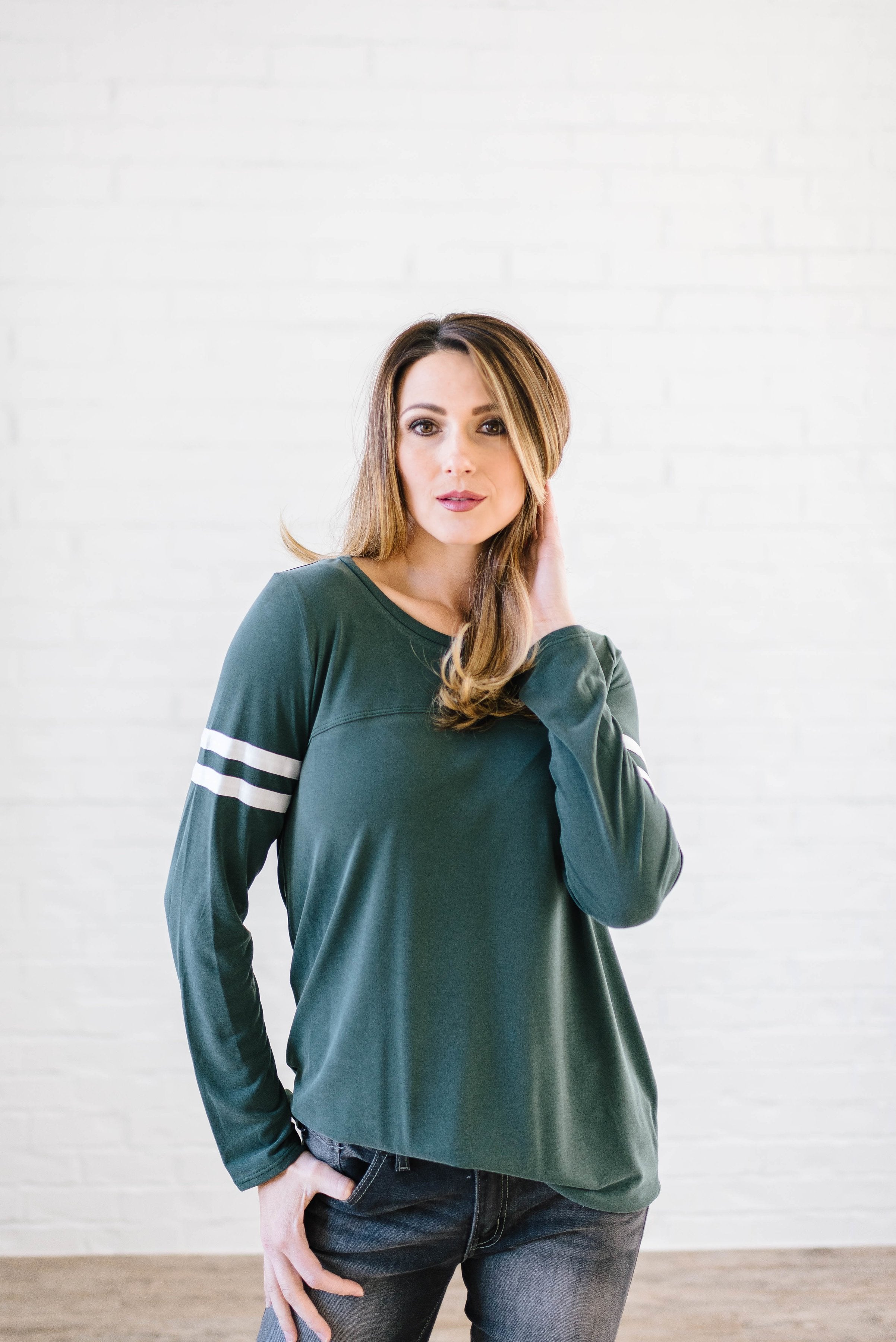 Janie Stripes Long Sleeve Tee in Hunter Green