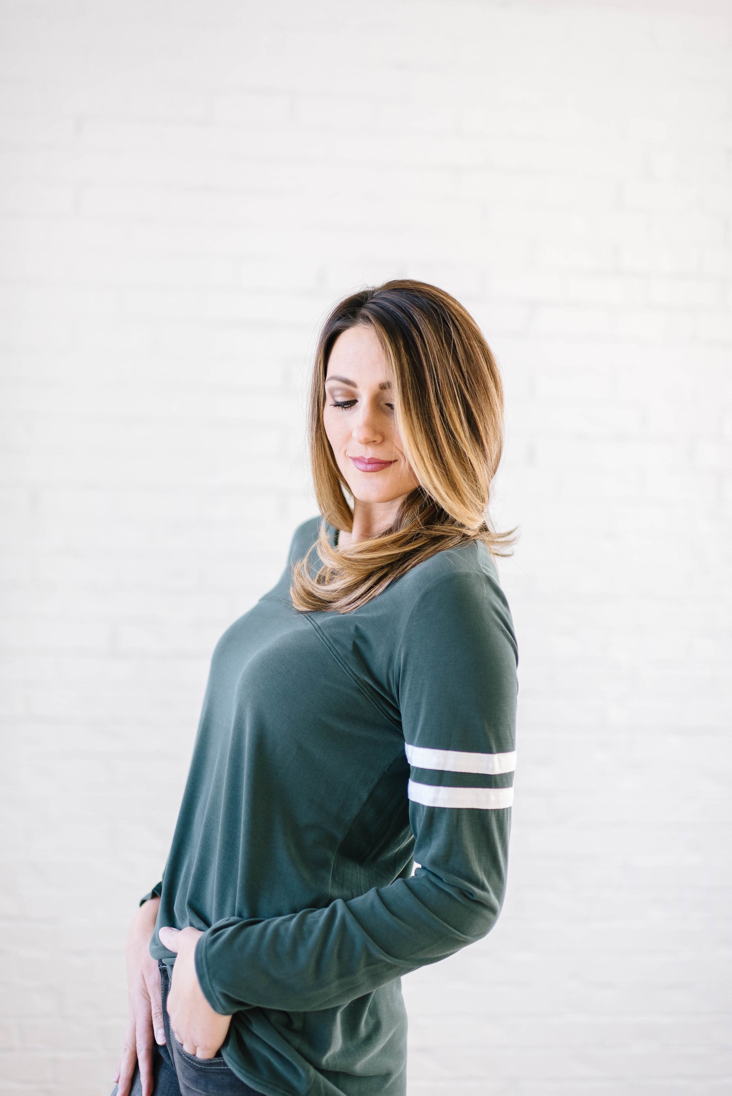 Janie Stripes Long Sleeve Tee in Hunter Green