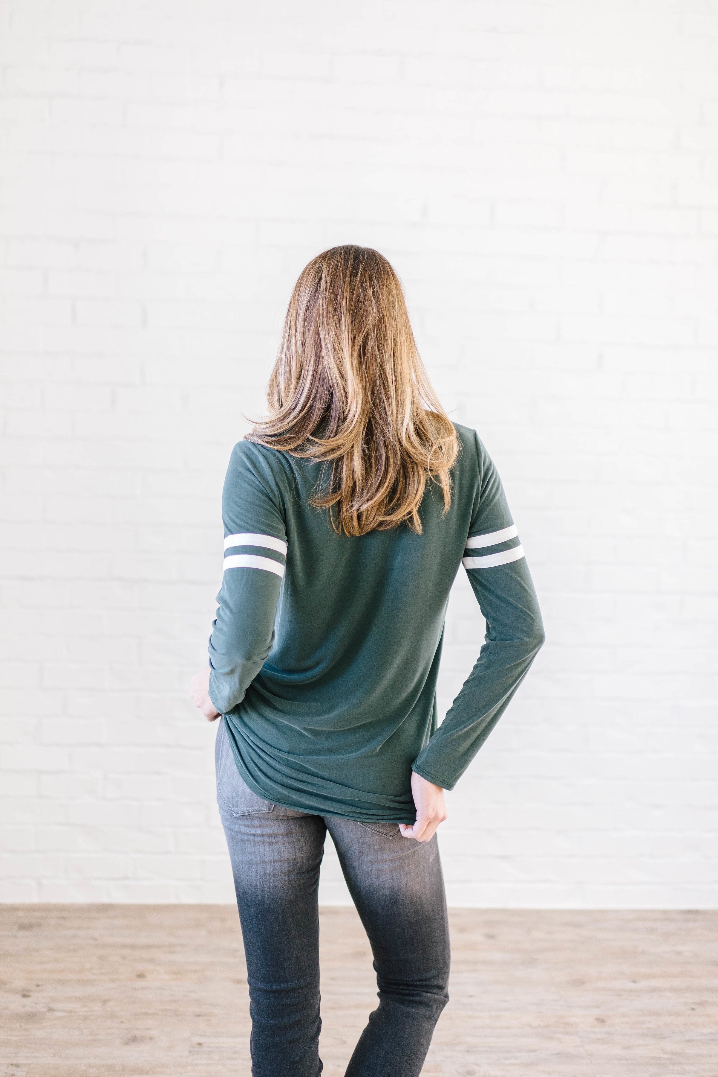 Janie Stripes Long Sleeve Tee in Hunter Green