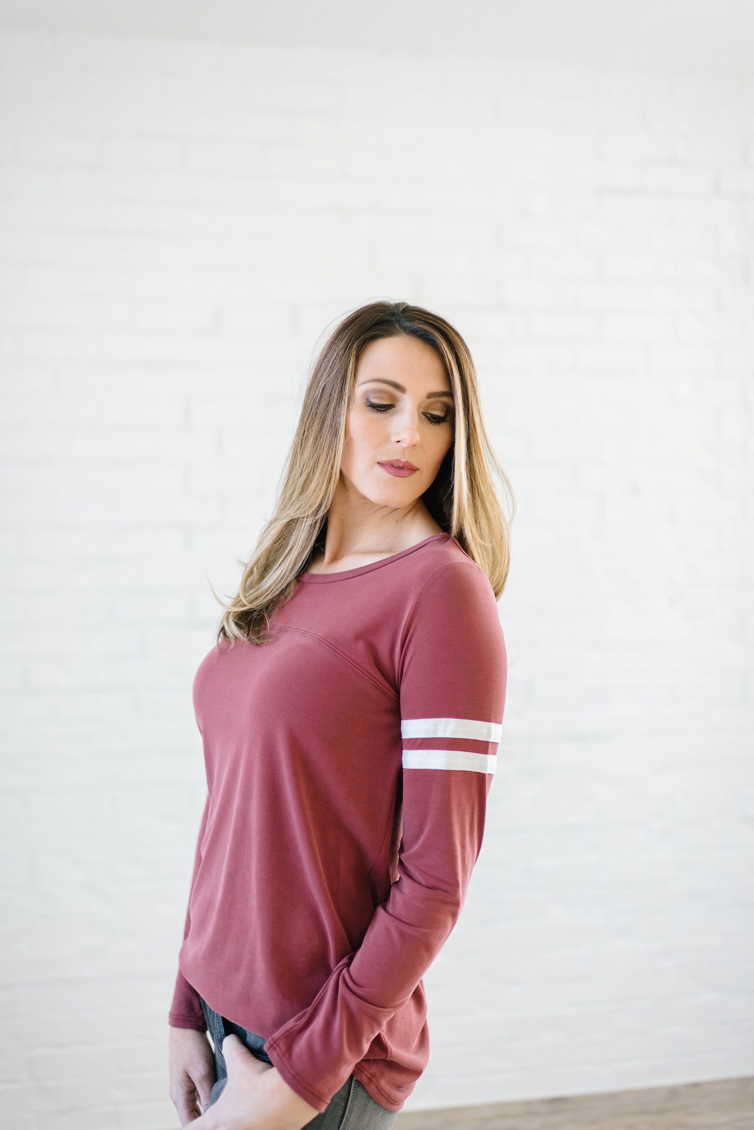 Janie Stripes Long Sleeve Tee in Red Brick