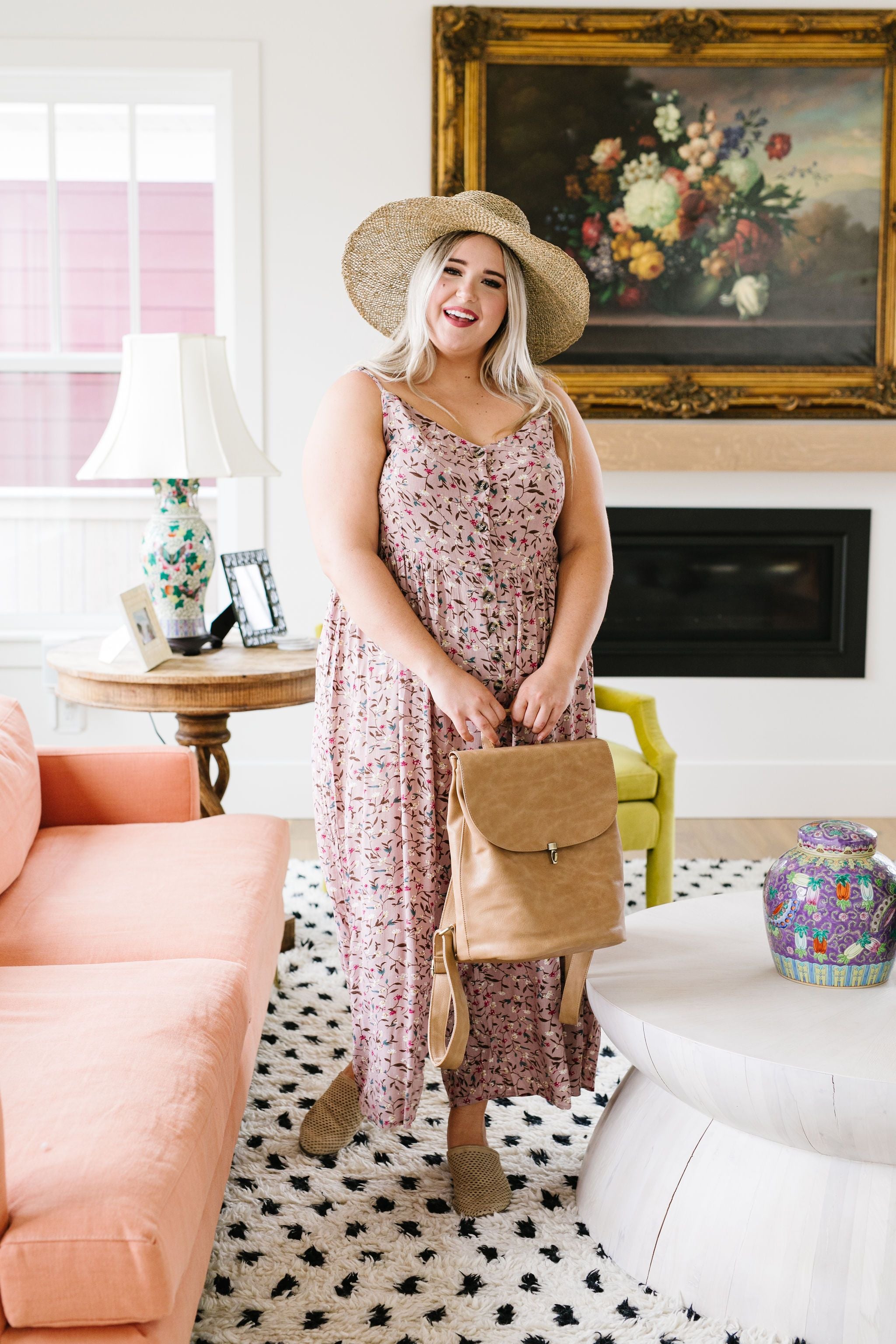 Julia Floral Jumper In Dusty Rose