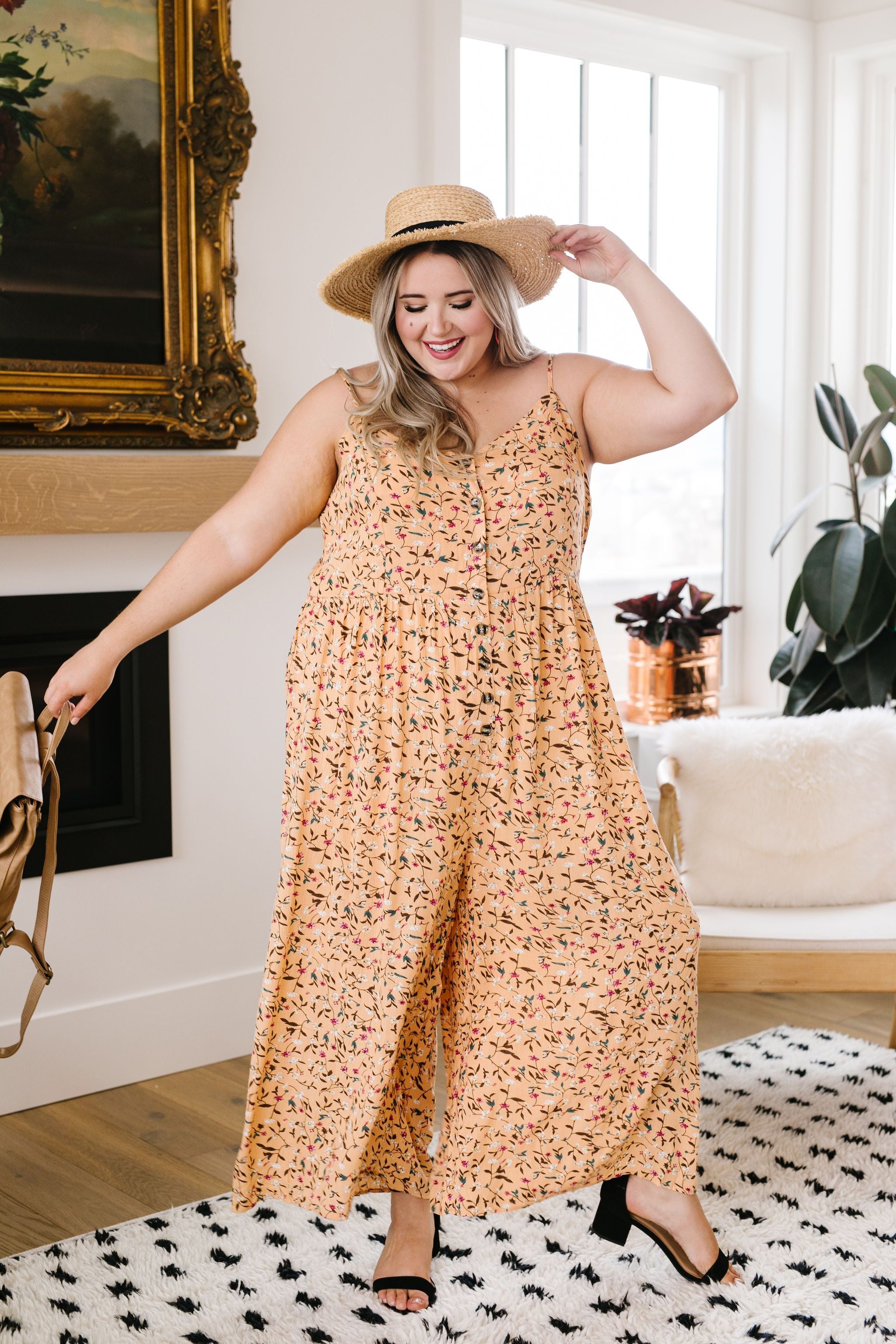 Julia Floral Jumpsuit In Apricot