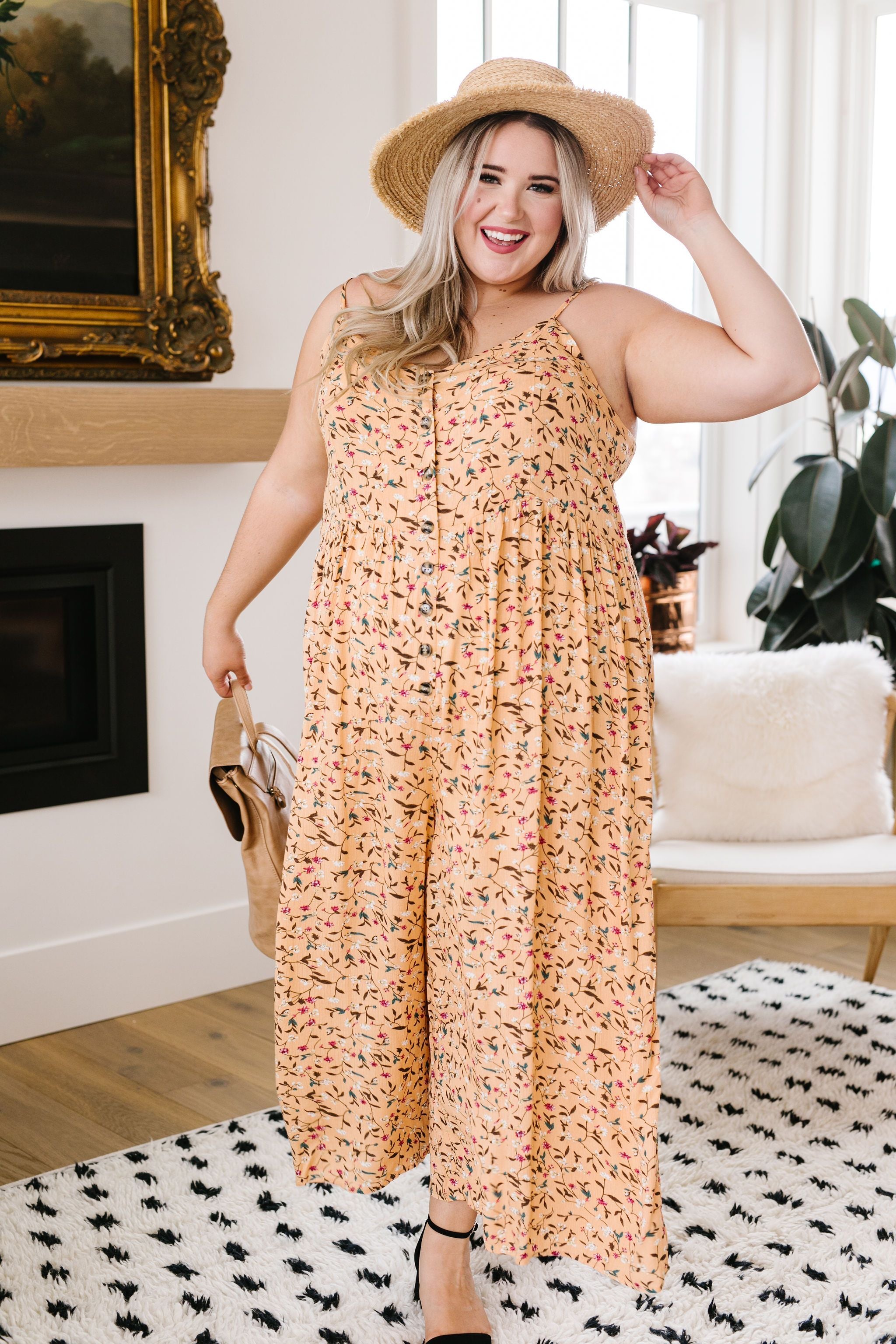 Julia Floral Jumpsuit In Apricot