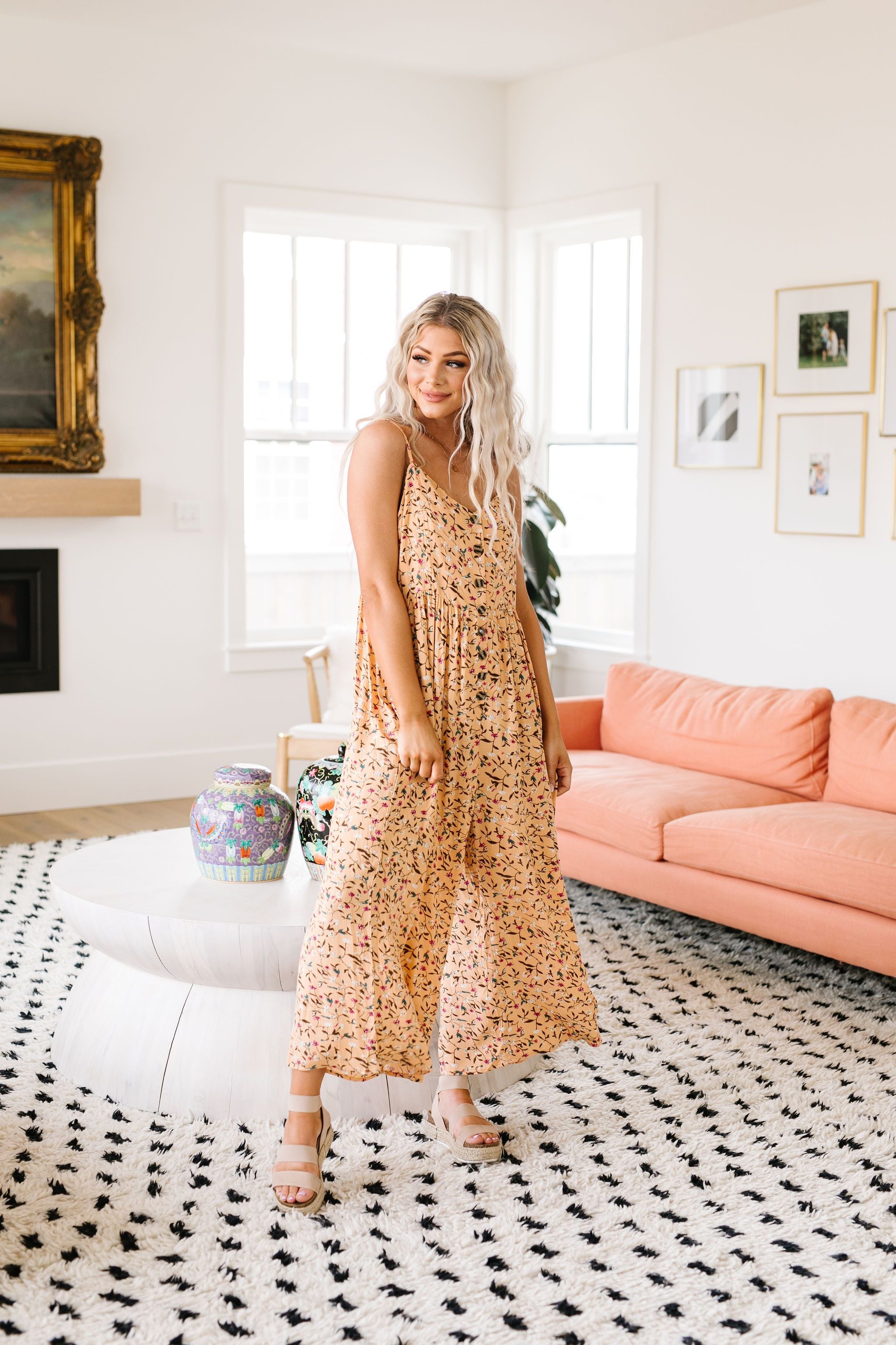 Julia Floral Jumpsuit In Apricot