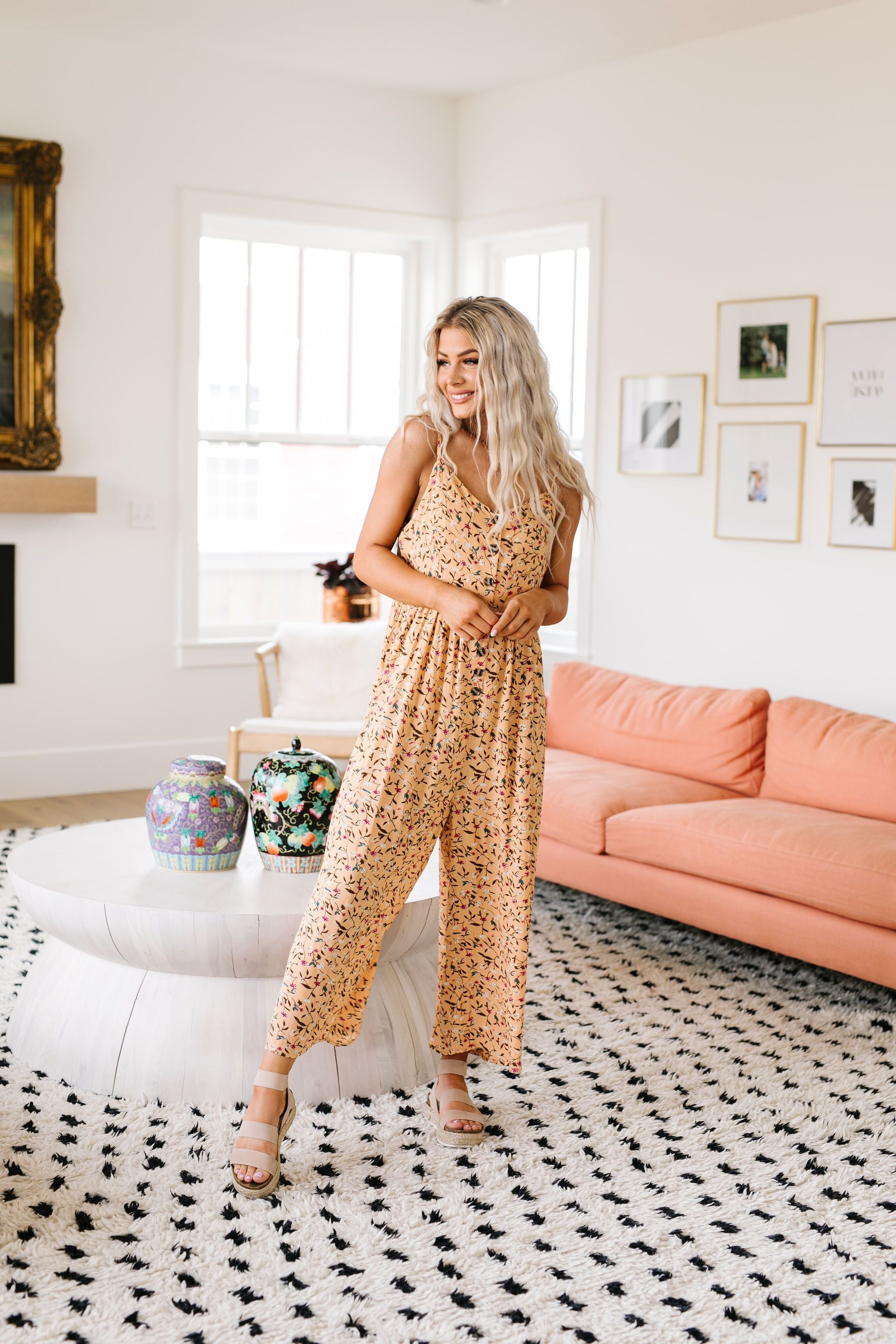 Julia Floral Jumpsuit In Apricot