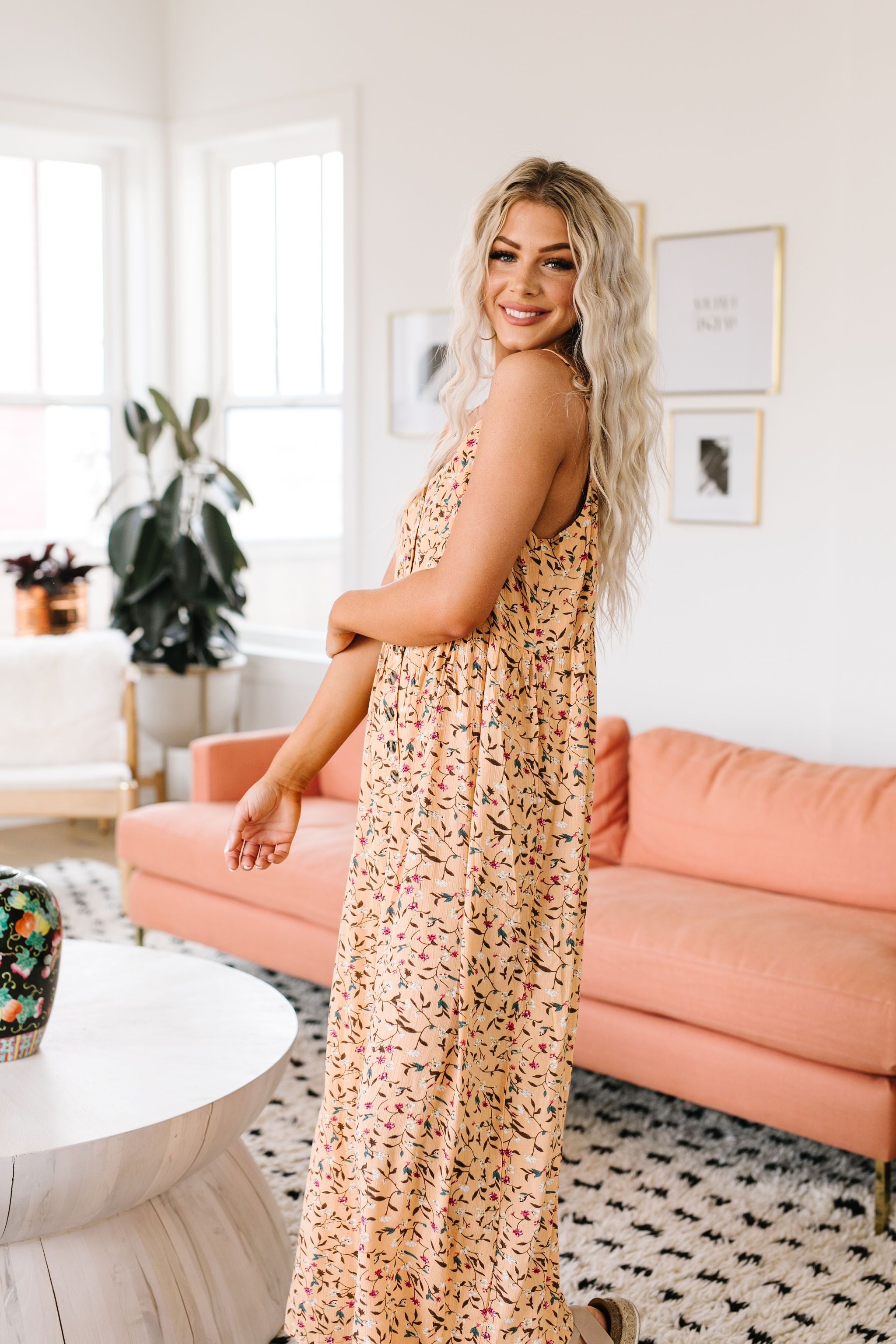 Julia Floral Jumpsuit In Apricot