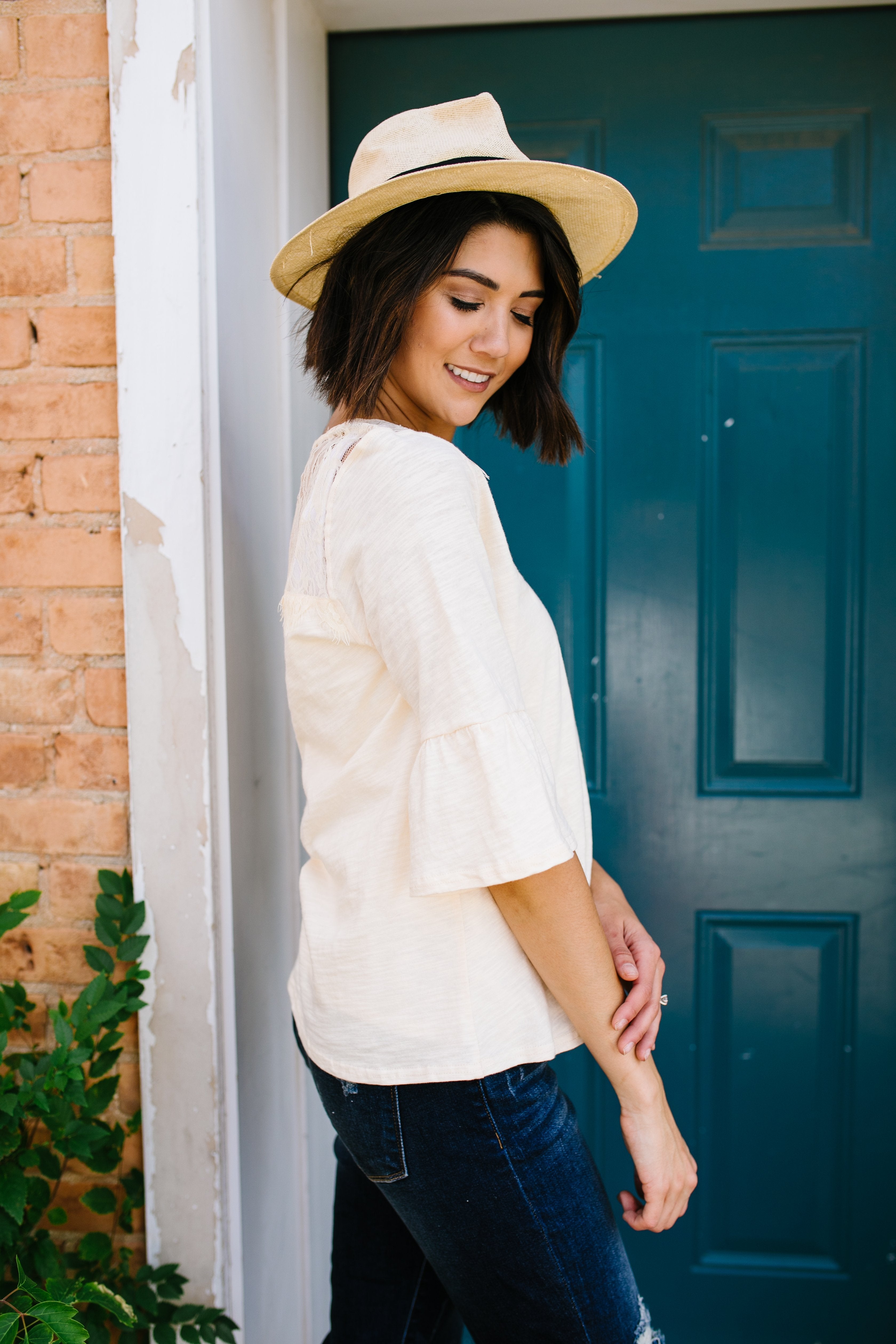 Light Peachy Lace Yoke Top