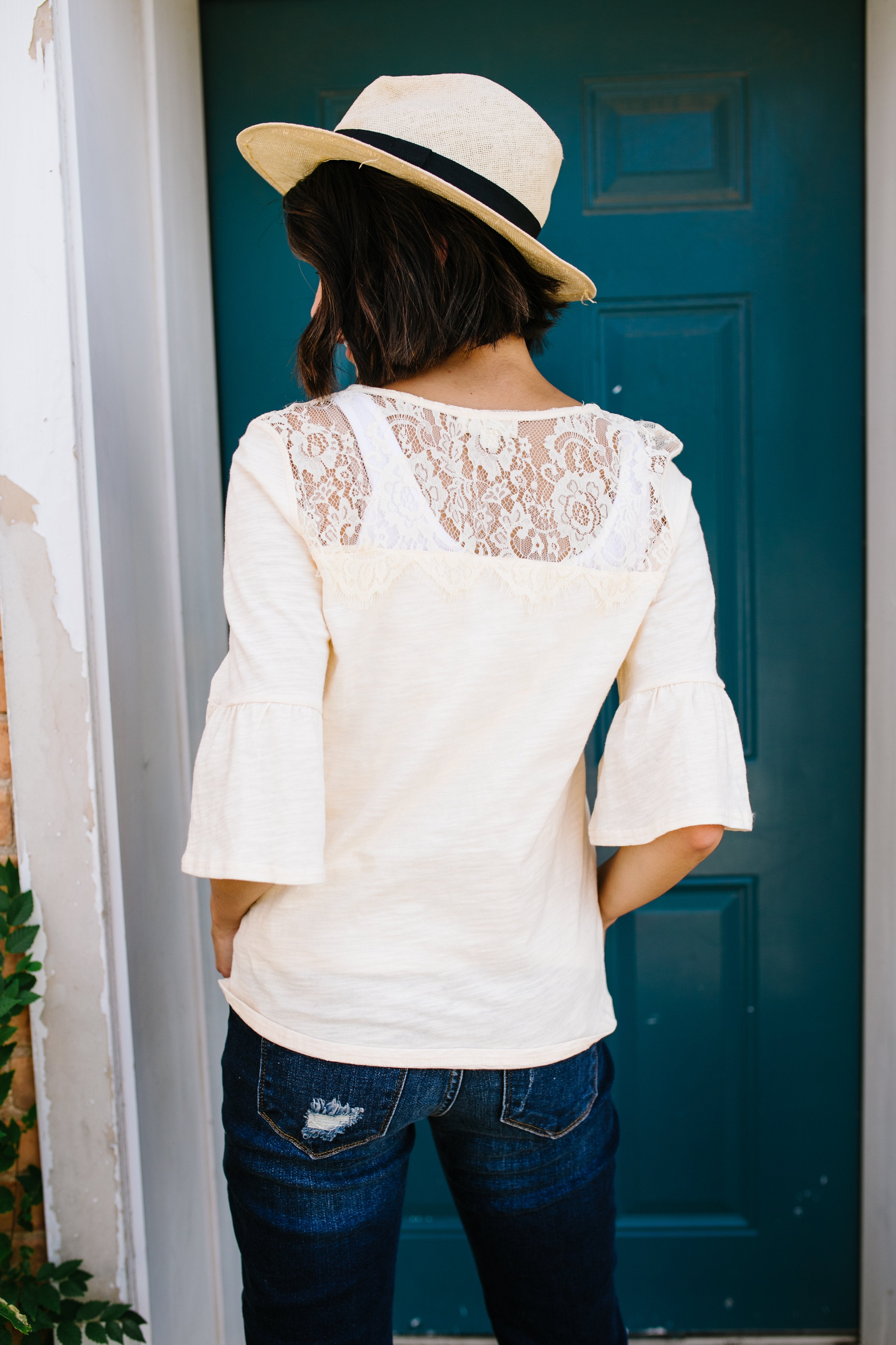 Light Peachy Lace Yoke Top