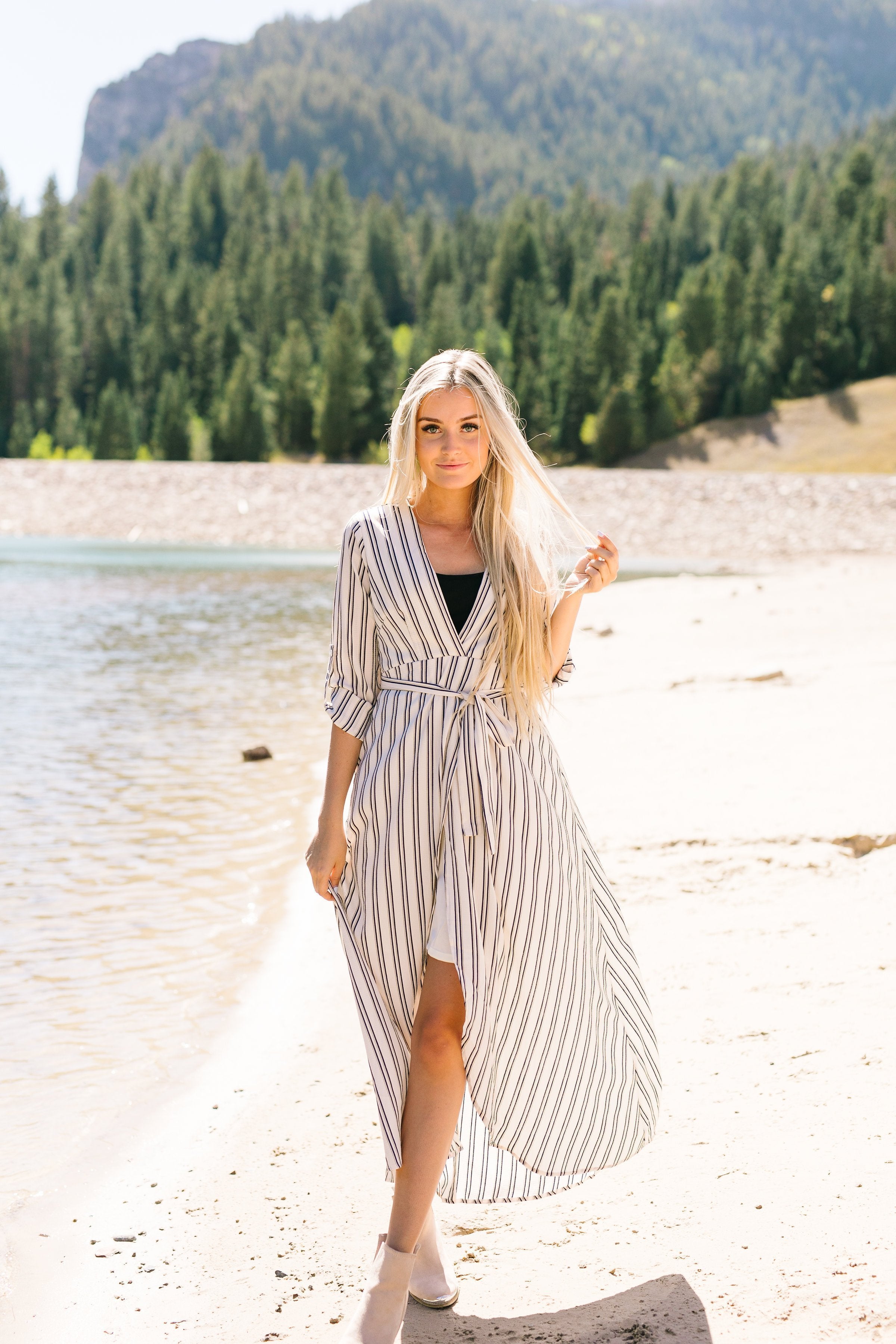 Kate Windswept Striped Wrap Dress - ALL SALES FINAL