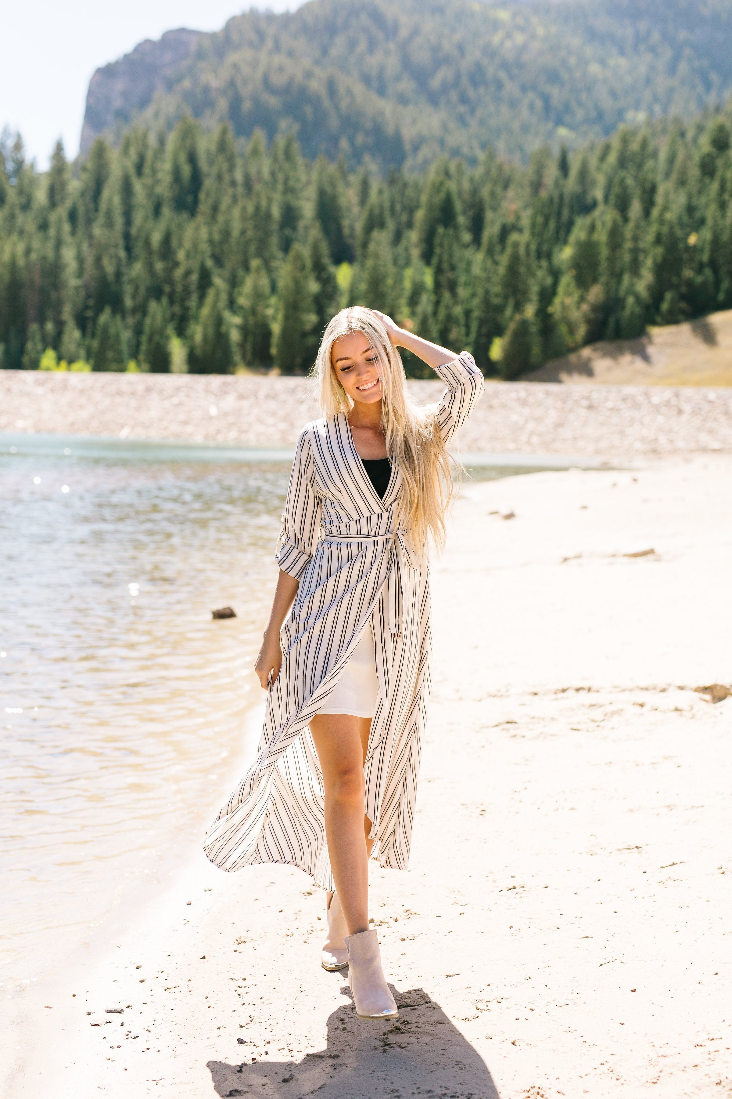 Kate Windswept Striped Wrap Dress - ALL SALES FINAL