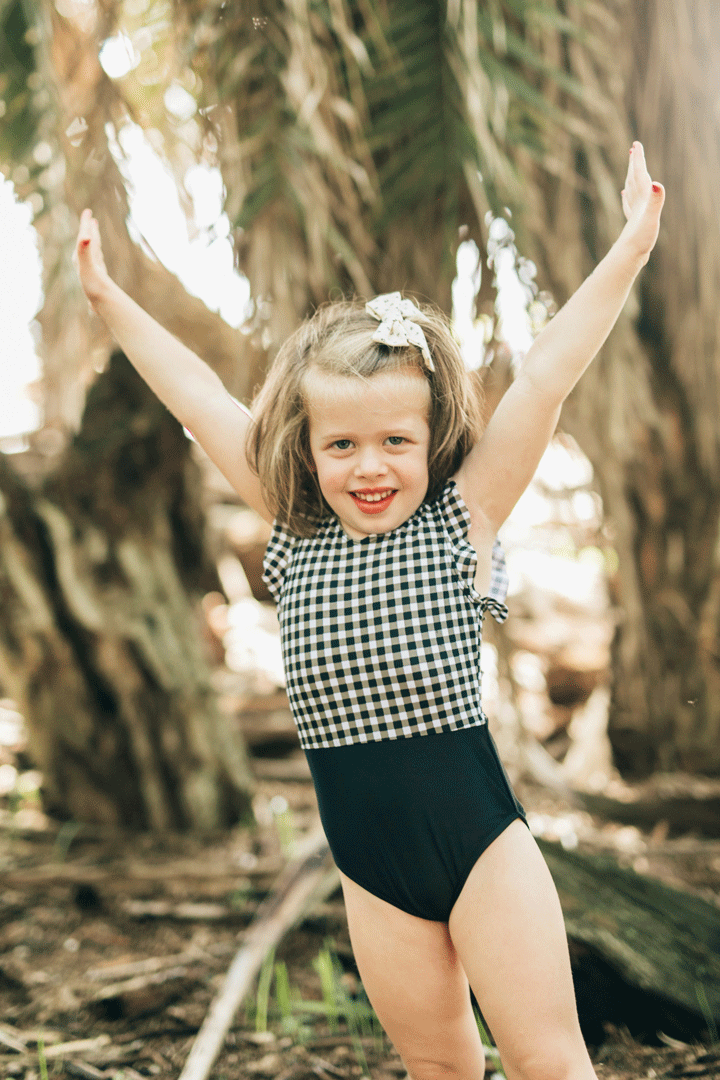 Kids B&W Gingham Ruffle Sleeve One Piece