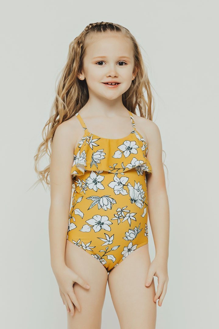 Kids Yellow Floral Ruffle One Piece