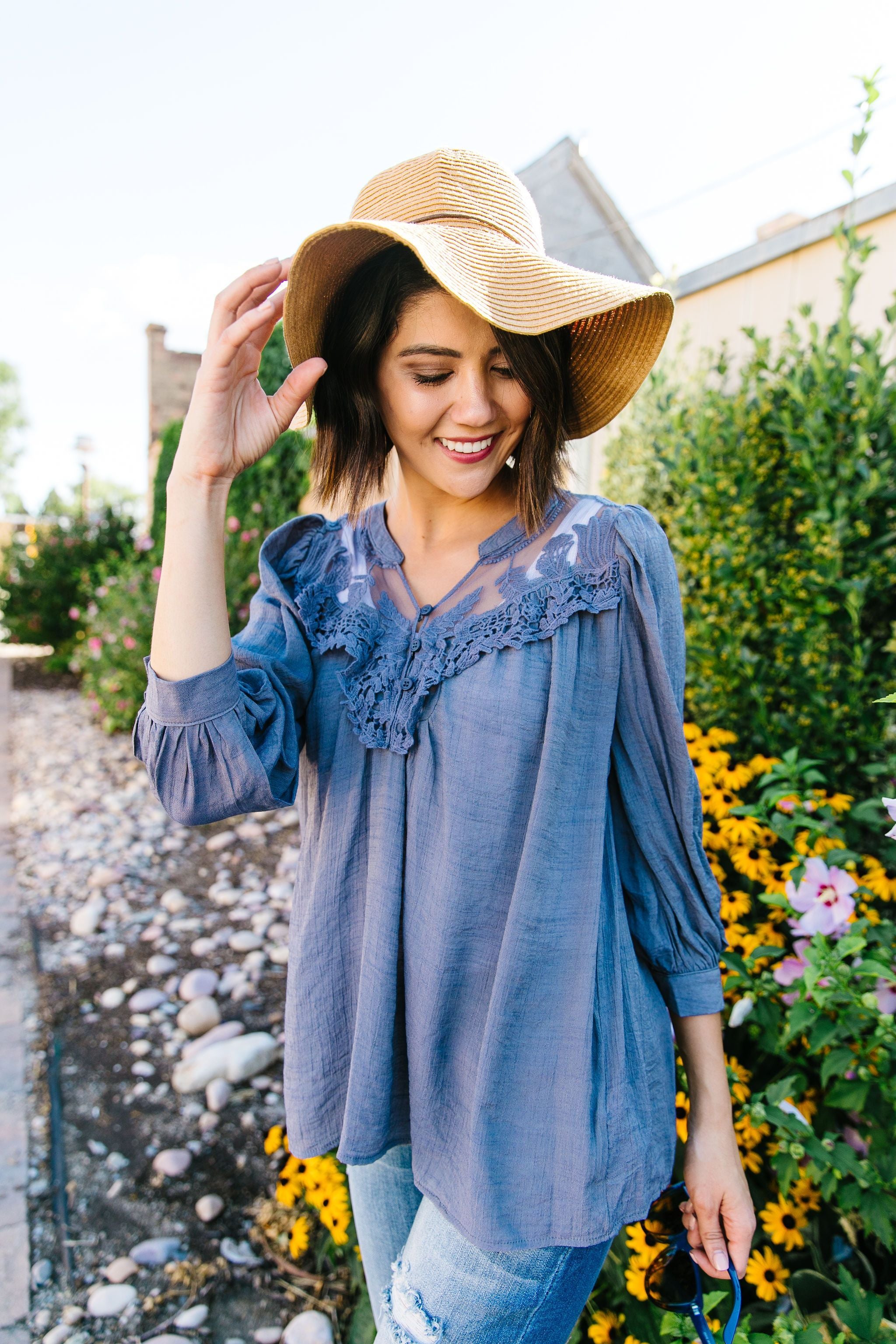 Lace Delight Blouse In Steel Grey