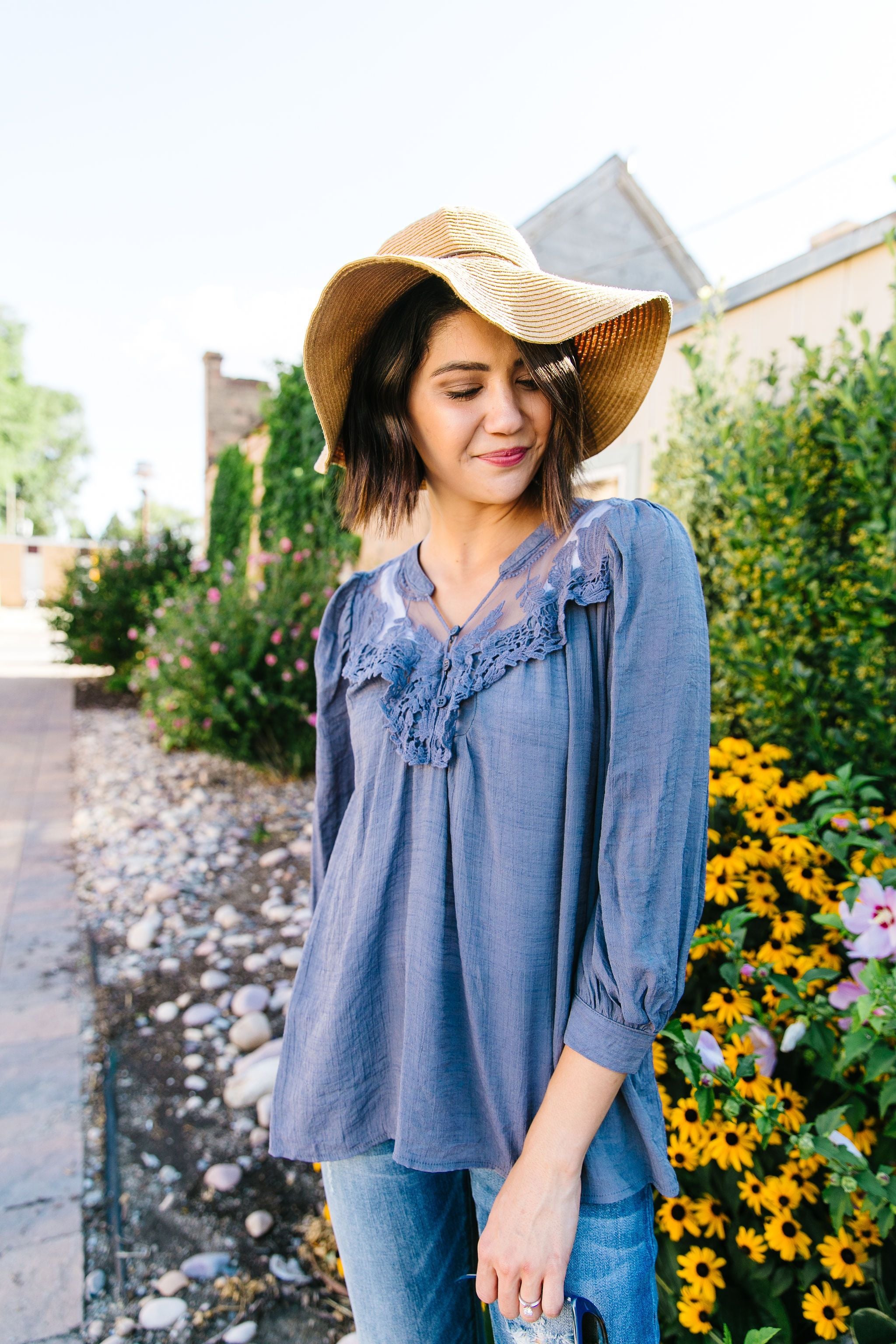 Lace Delight Blouse In Steel Grey