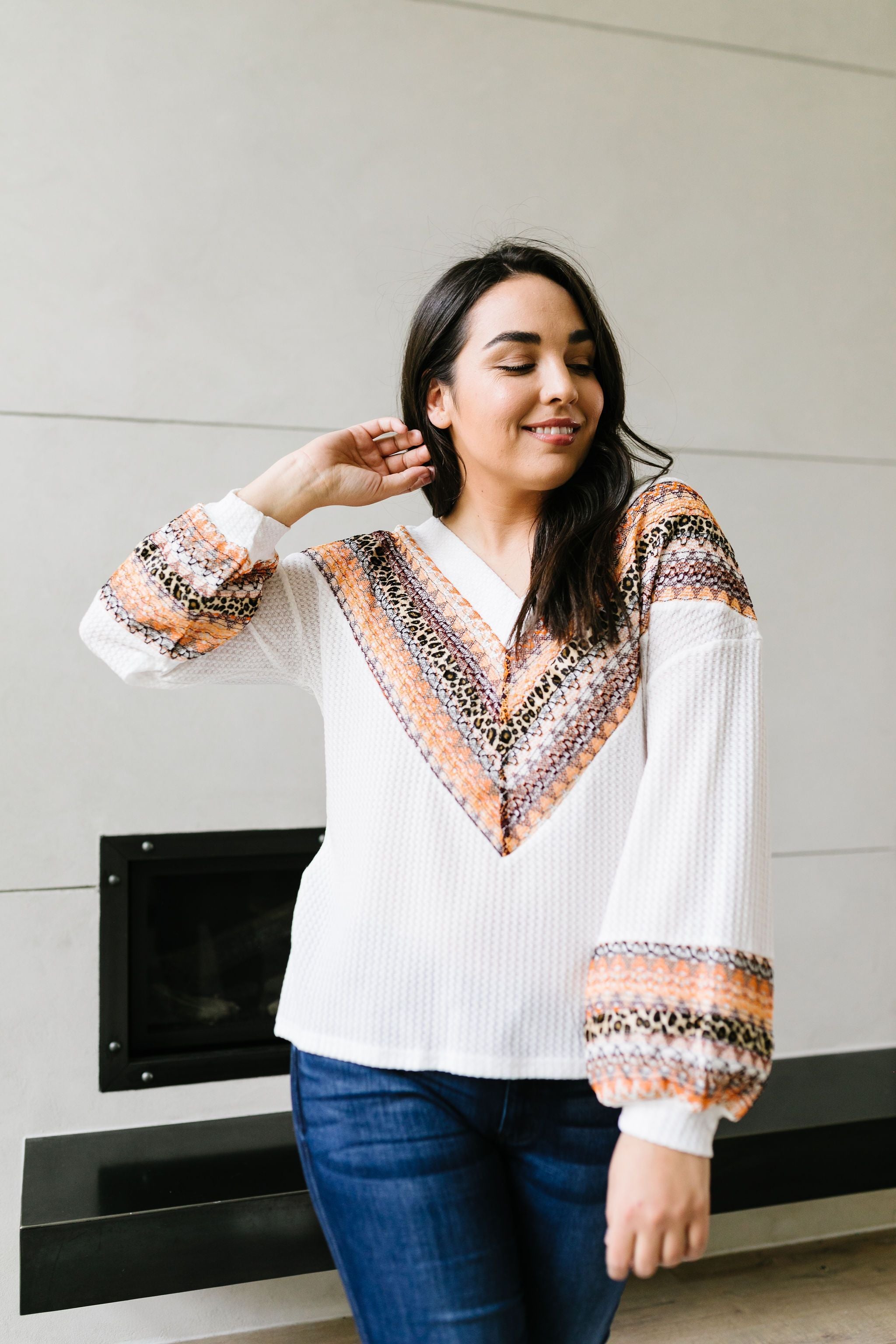 Lace Overlay Waffle Knit Top