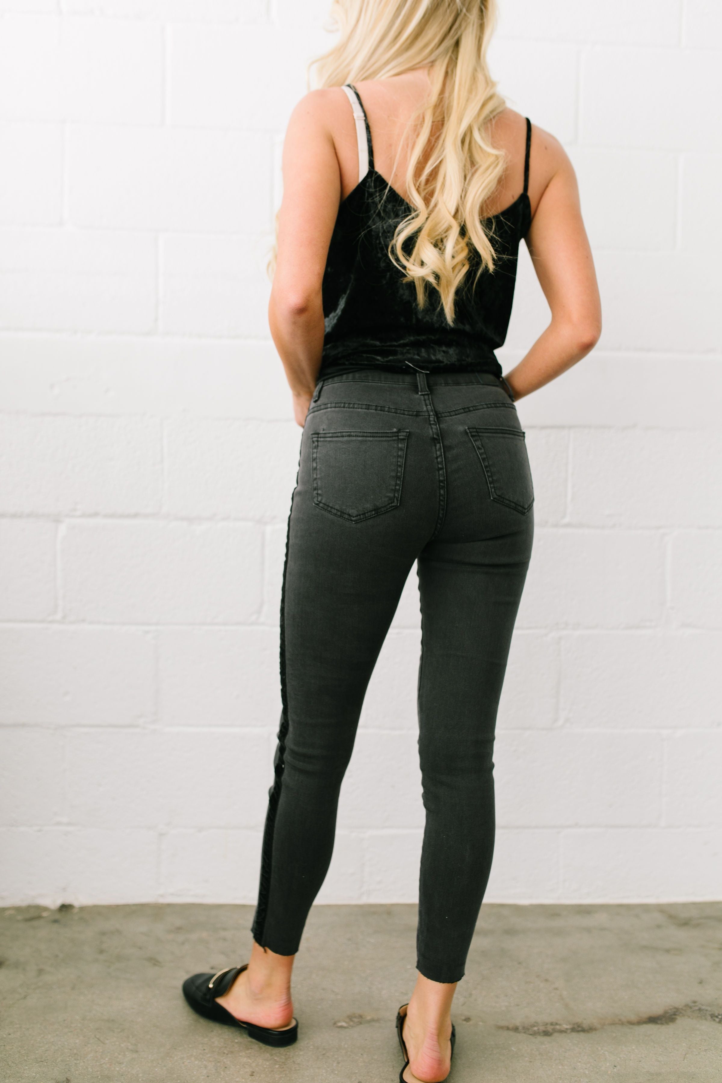 Las Velvet Strip Black Skinny Jeans - ALL SALES FINAL