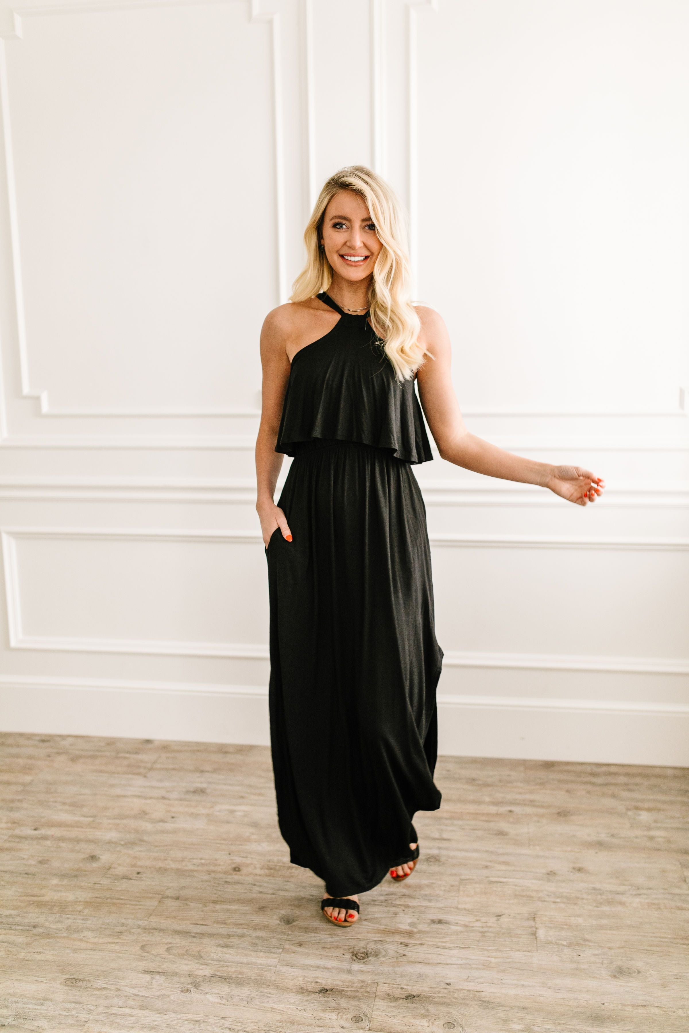 Layered Halter Maxi In Black