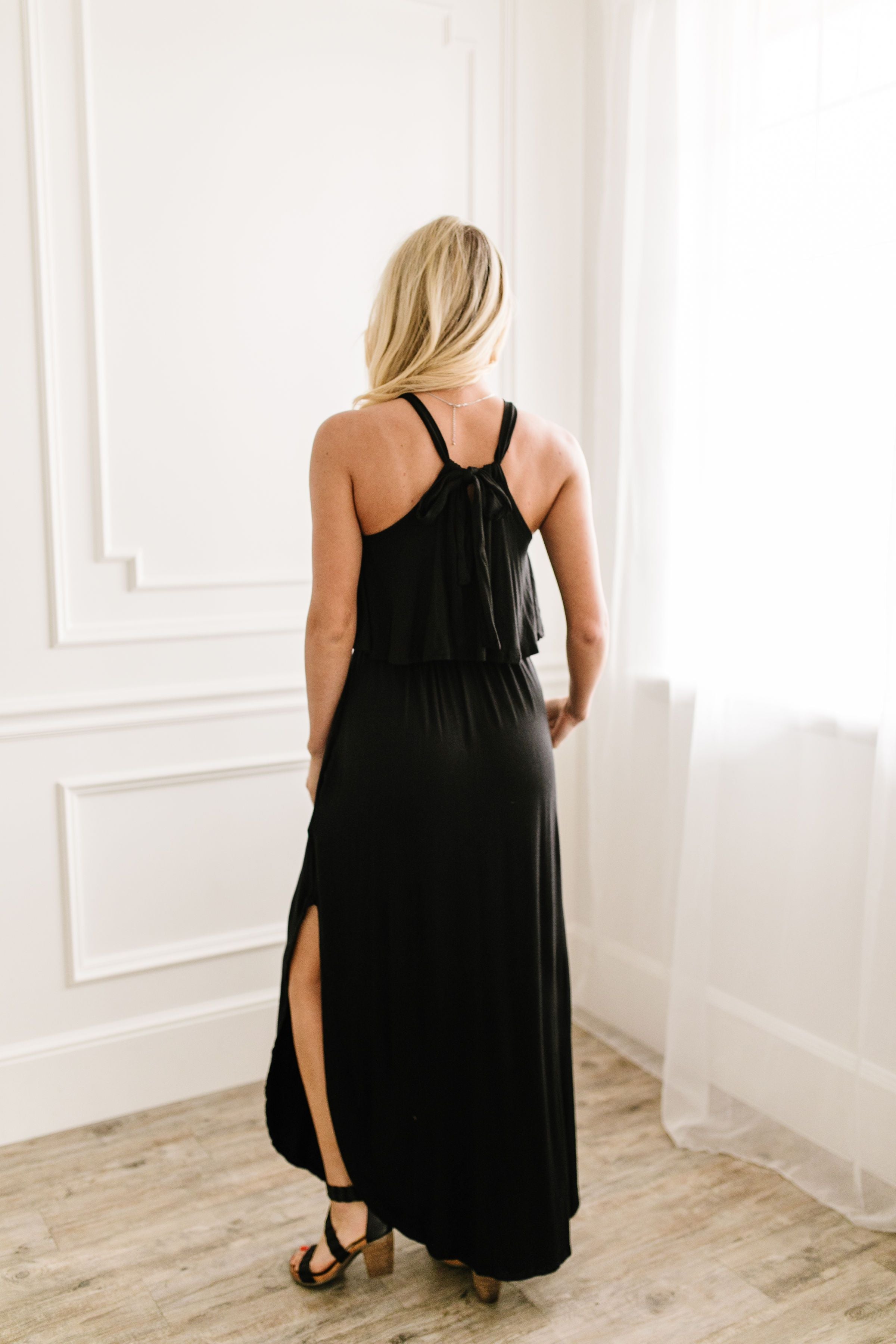 Layered Halter Maxi In Black