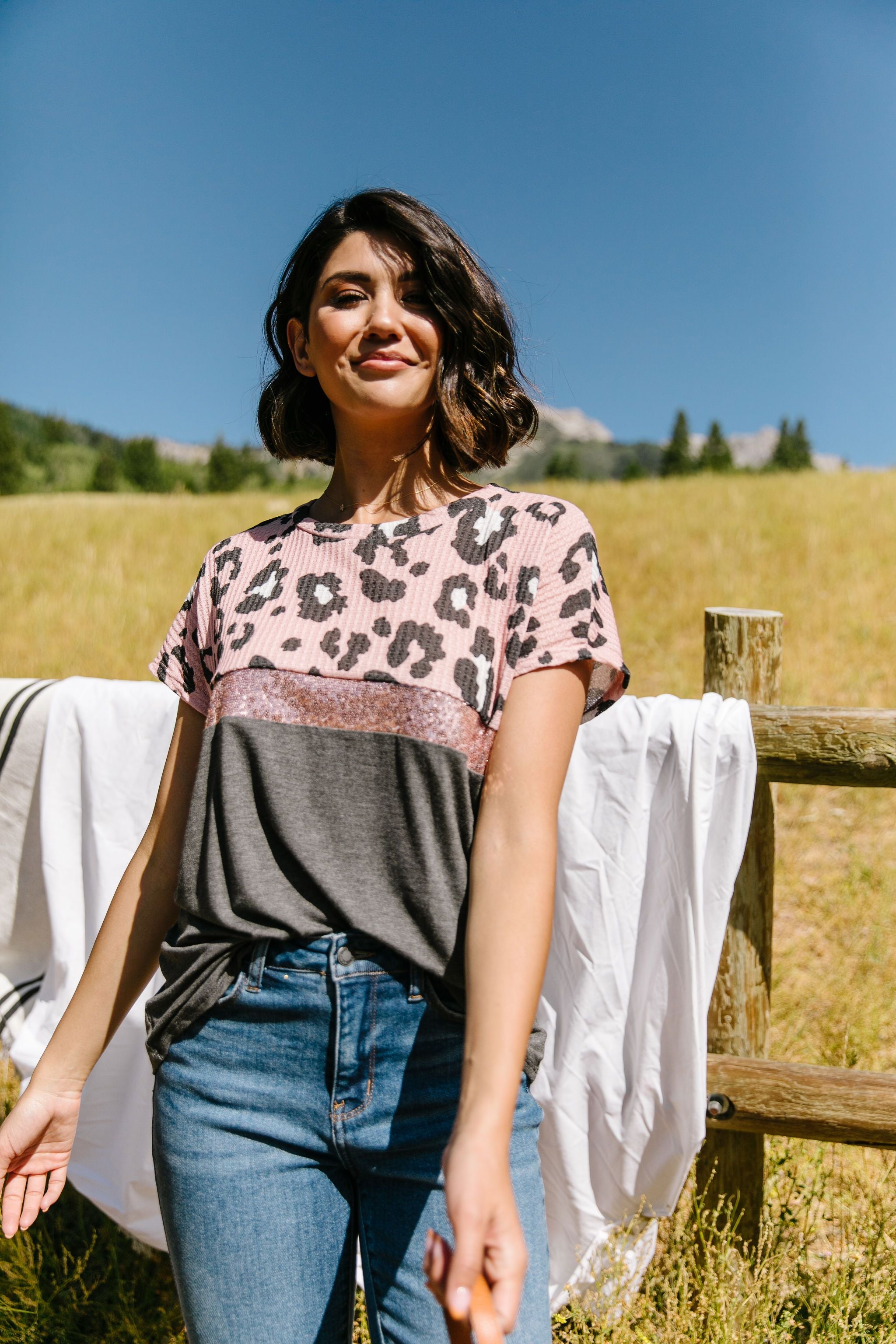 Leopard & Sequin Stripe Top