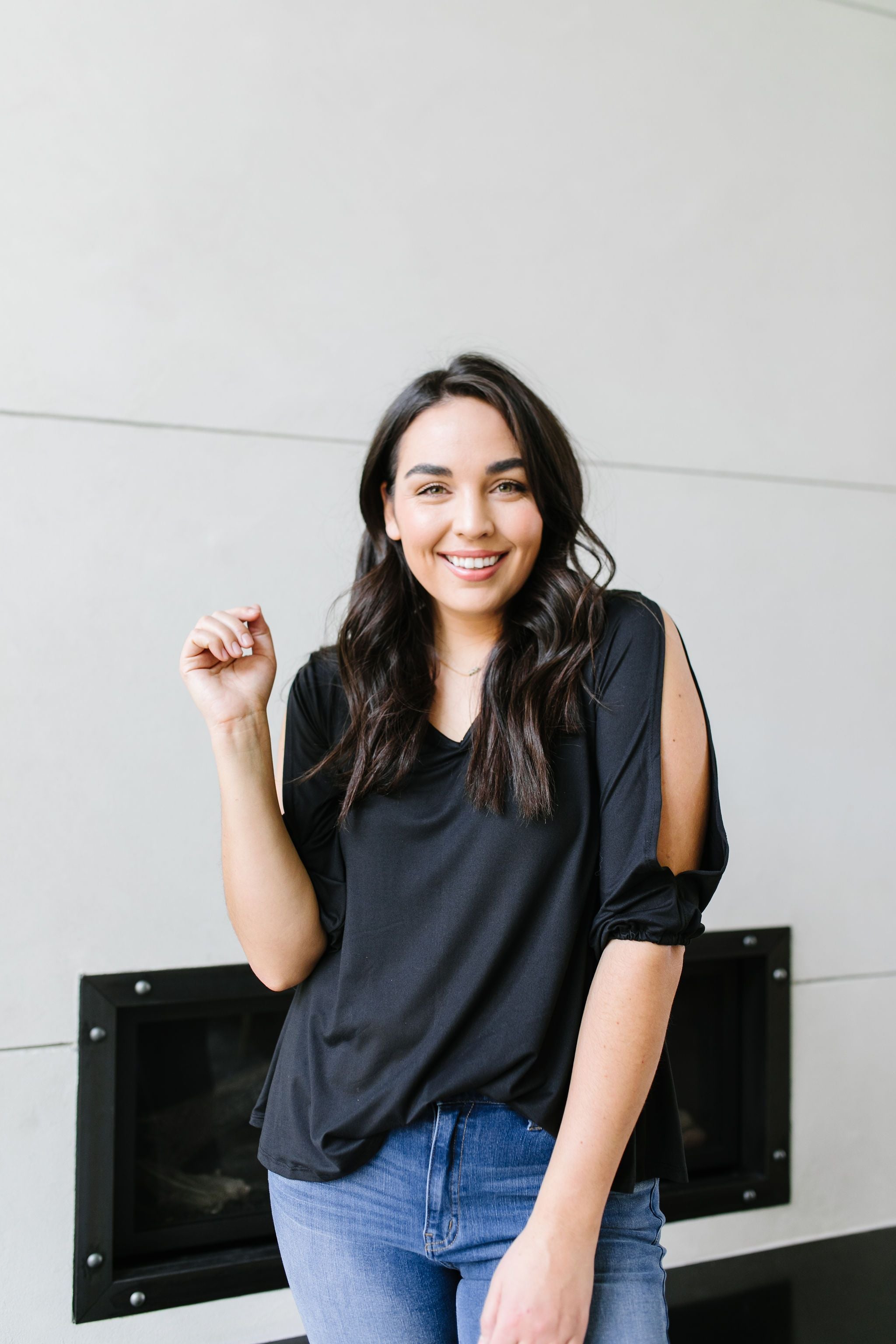 Lickity Split Sleeve Blouse In Black