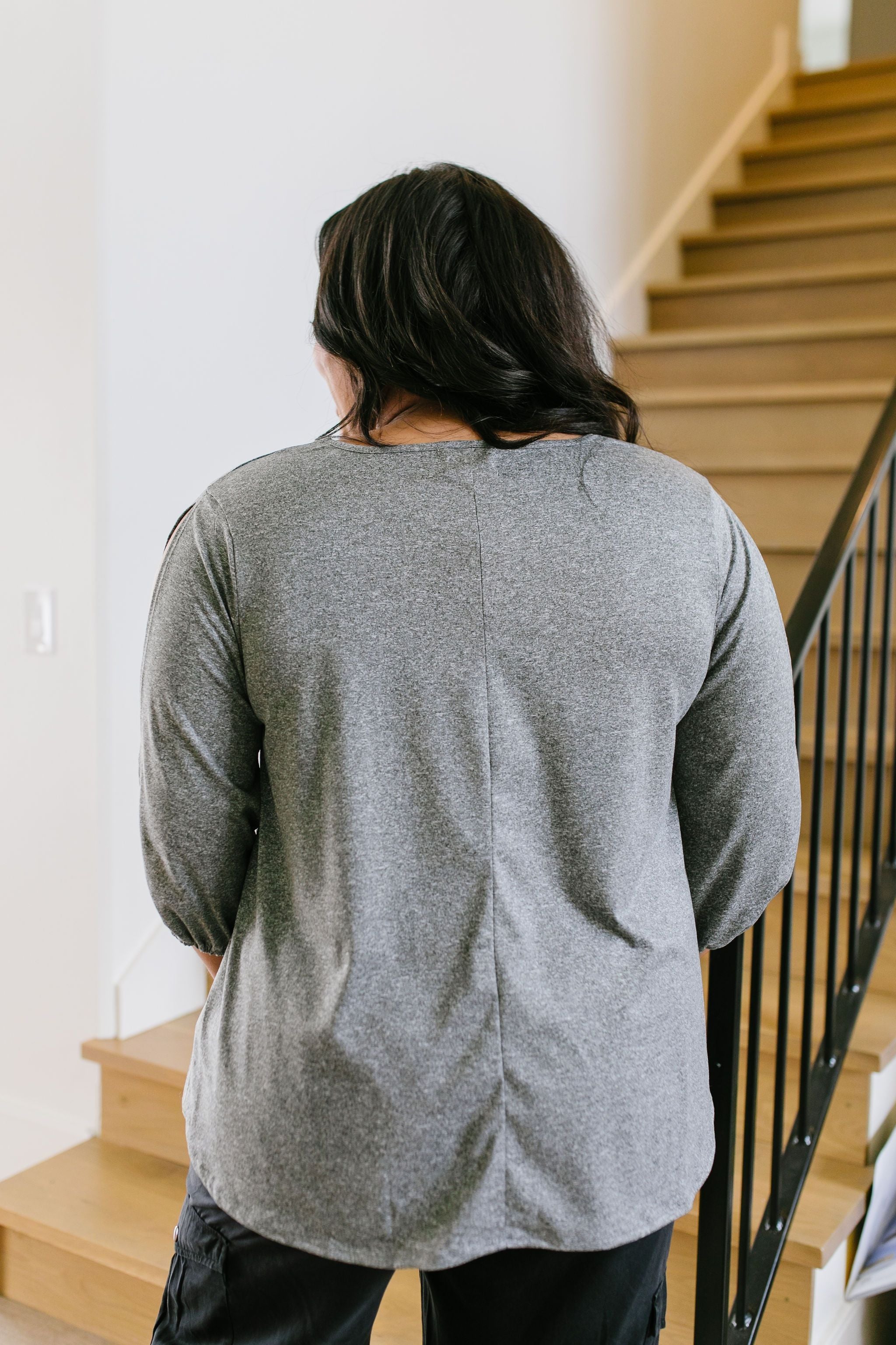 Lickity Split Sleeve Blouse In Heather Gray