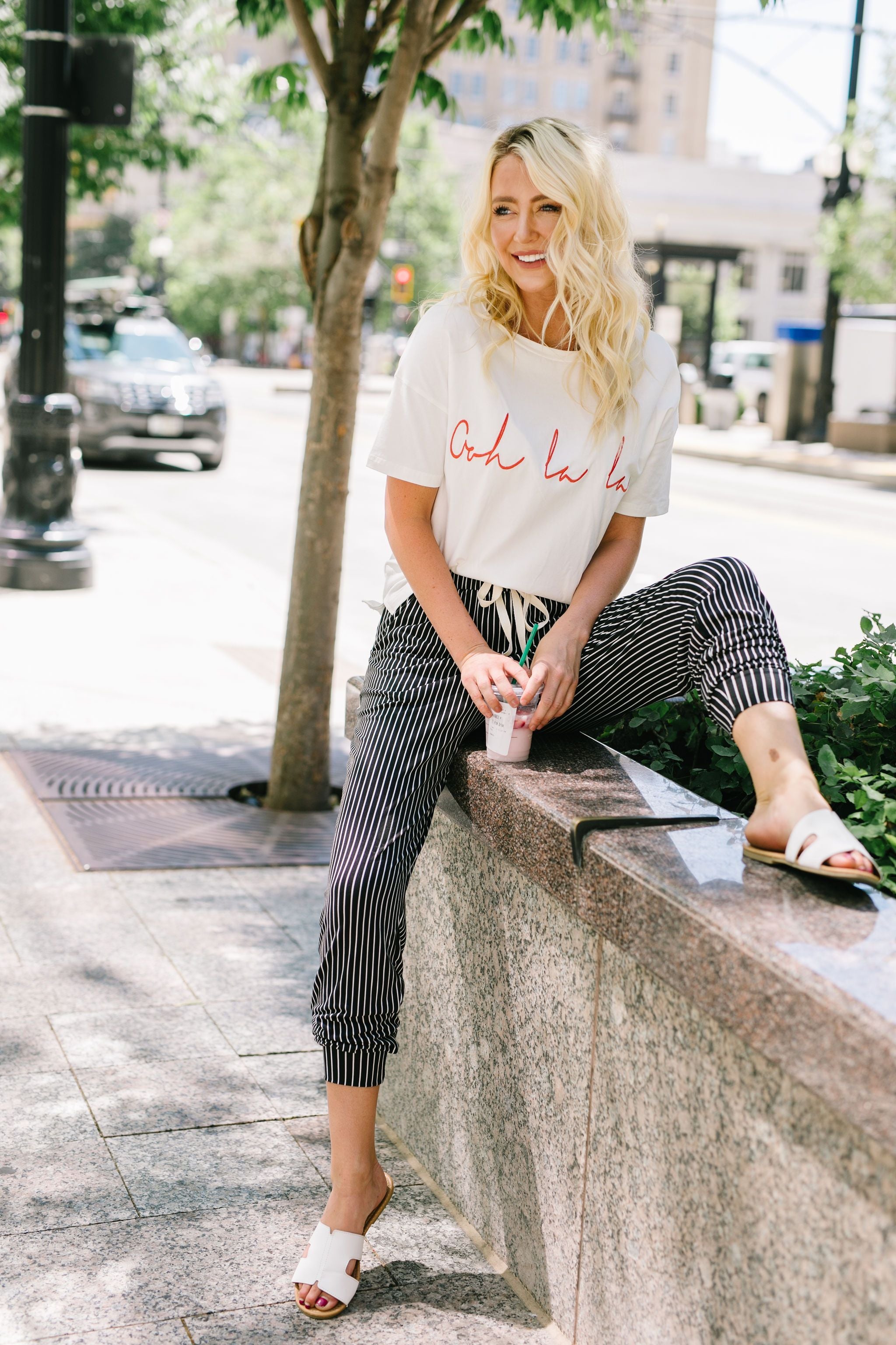 Line Up For Lounging Striped Joggers