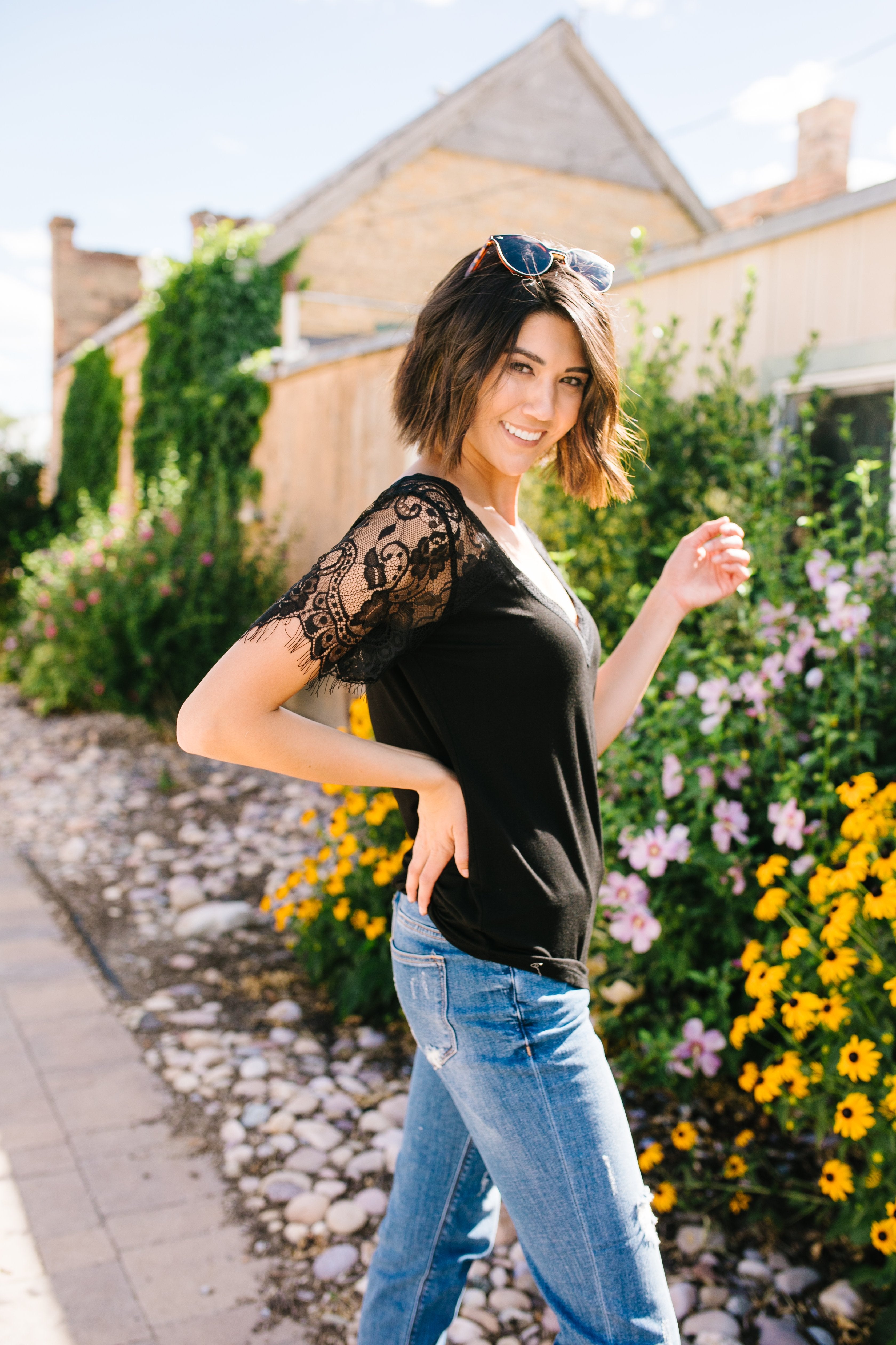 Loaded With Lace V-neck Tee