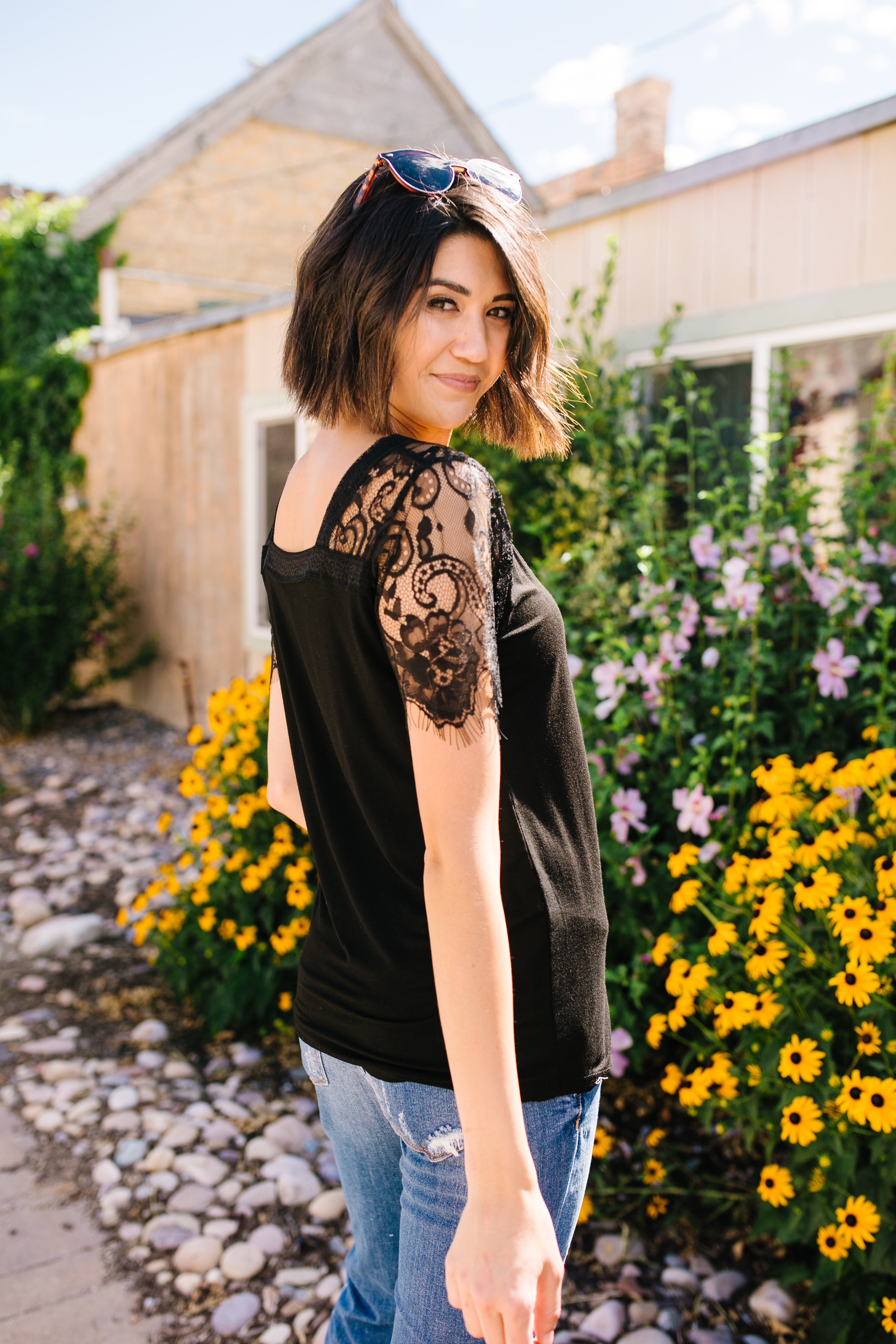 Loaded With Lace V-neck Tee