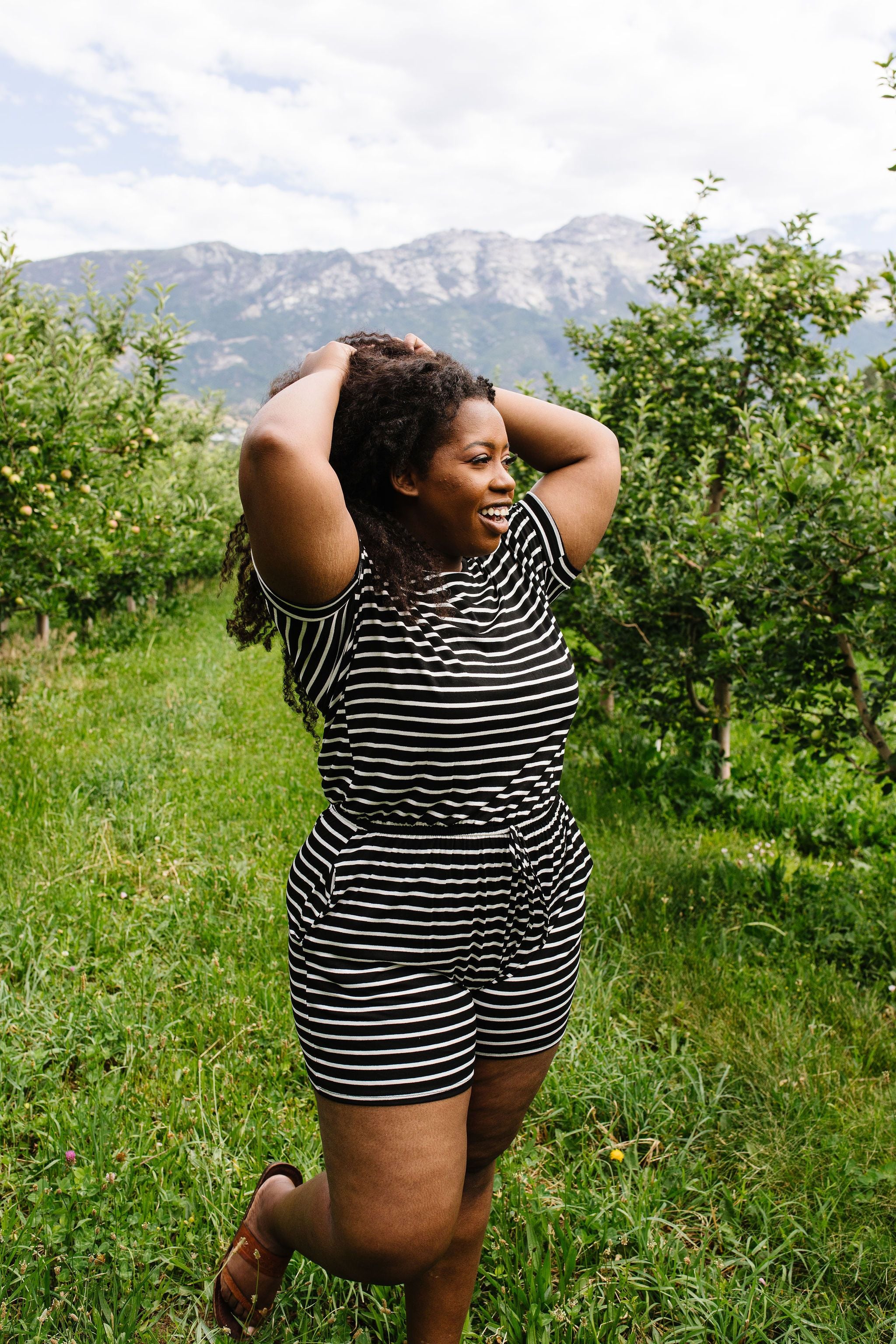 Lounge Town Striped Romper In Black